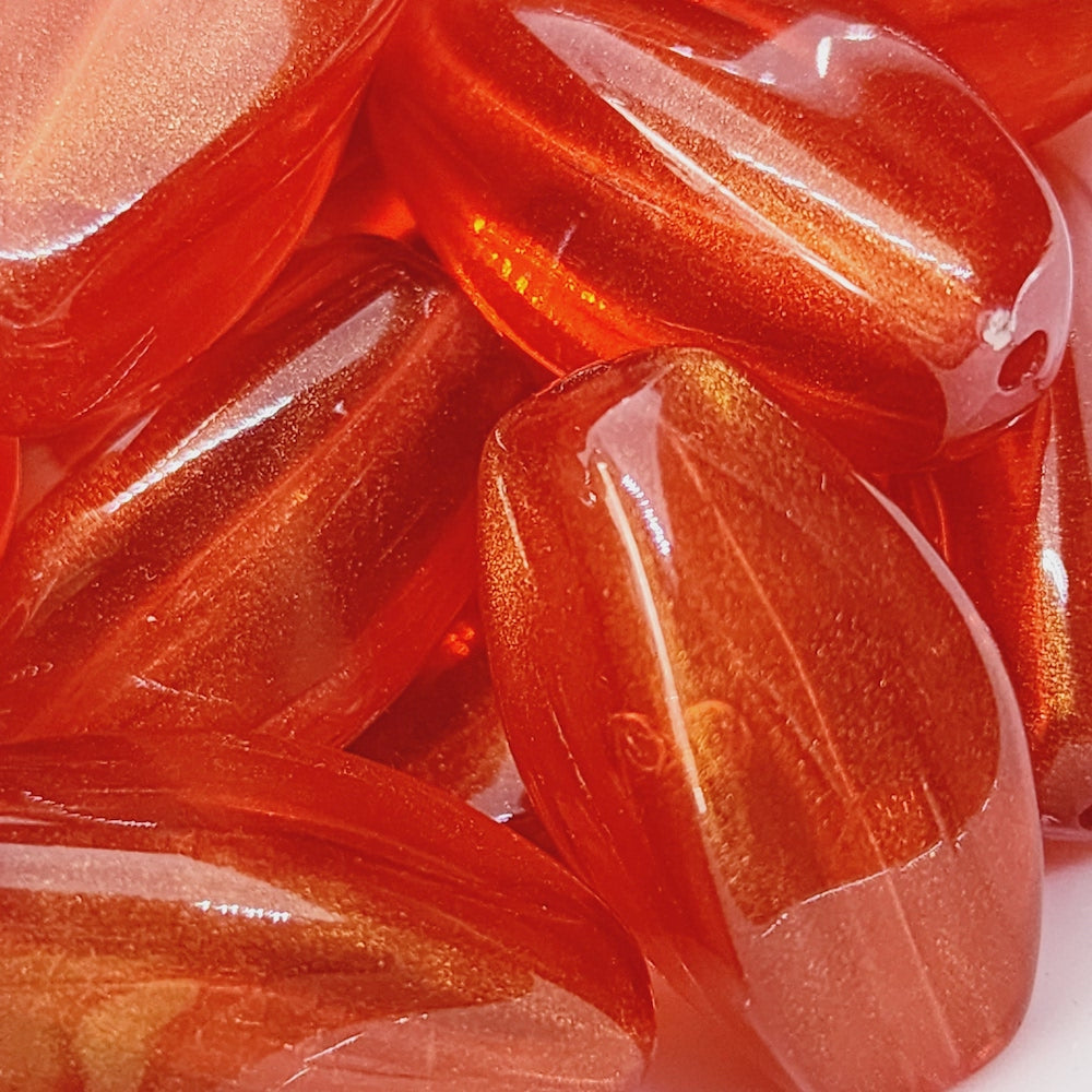 25x10x15mm Squared Oval (10) - Red Transparent w. Gold Lustre - Vintage Lucite Beads