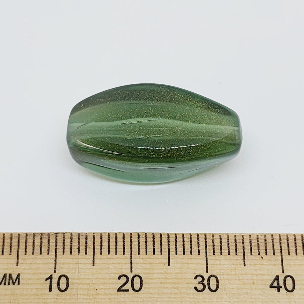 25x10x15mm Squared Oval (10) - Green Transparent w. Gold Lustre - Vintage Lucite Beads