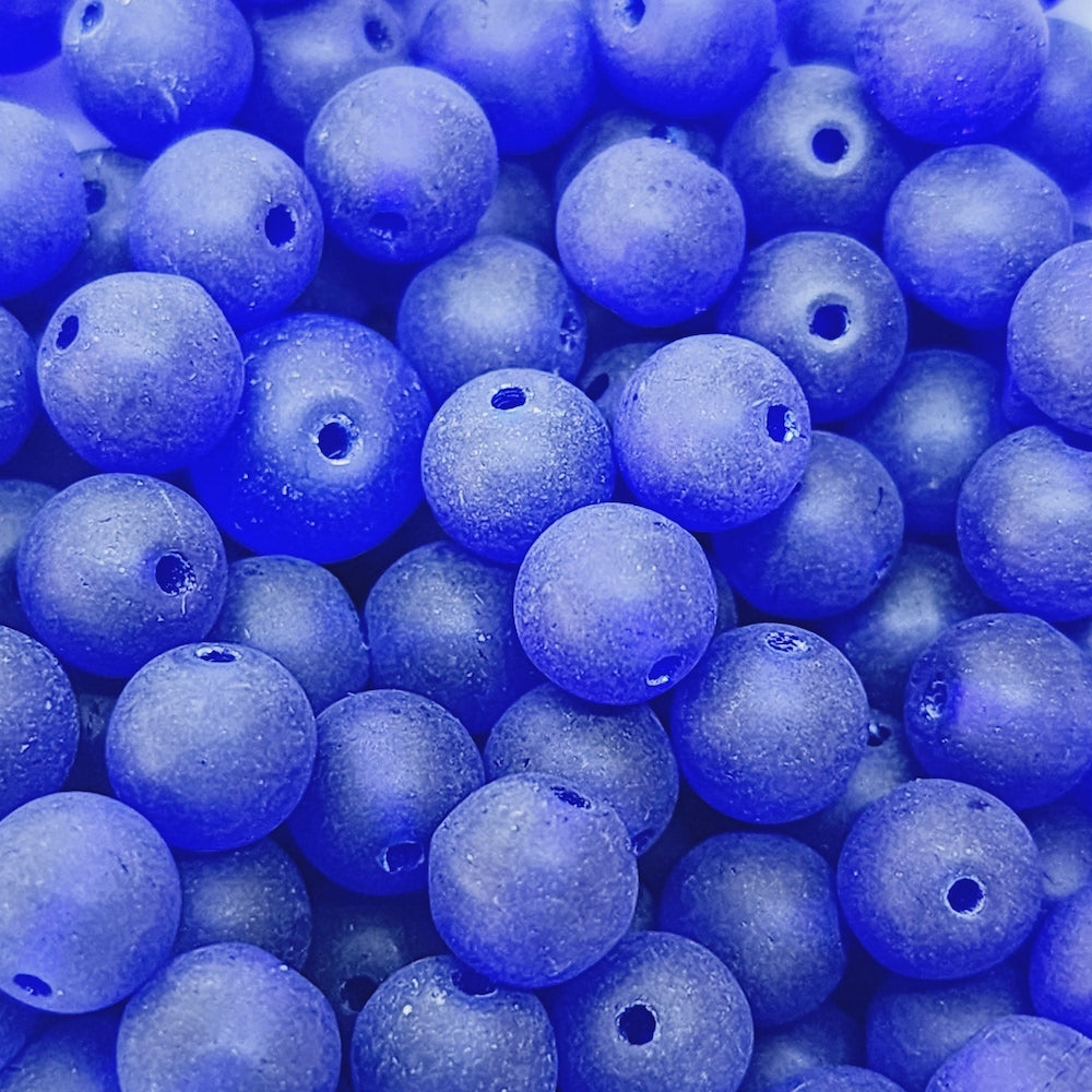 5mm Round Czech Glass Beads (50) - Navy Blue Frosted - Bead Shack