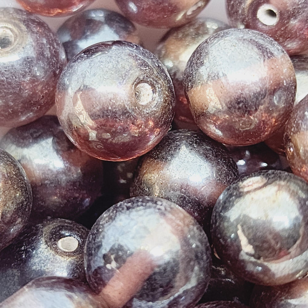 12mm Round (25) - Transparent Amethyst Lustre - Indian Glass Vintage Beads