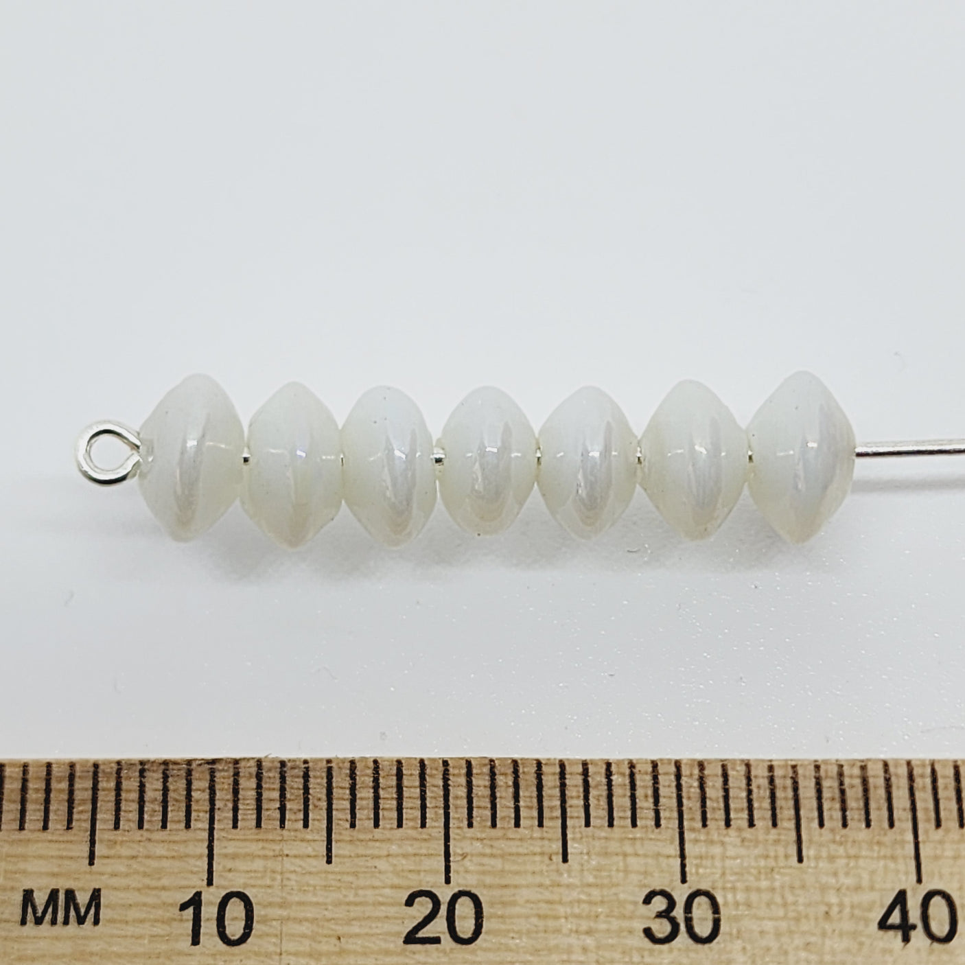 4x8mm UFO (100) - Opaque White Lustre - Indian Glass Vintage Beads