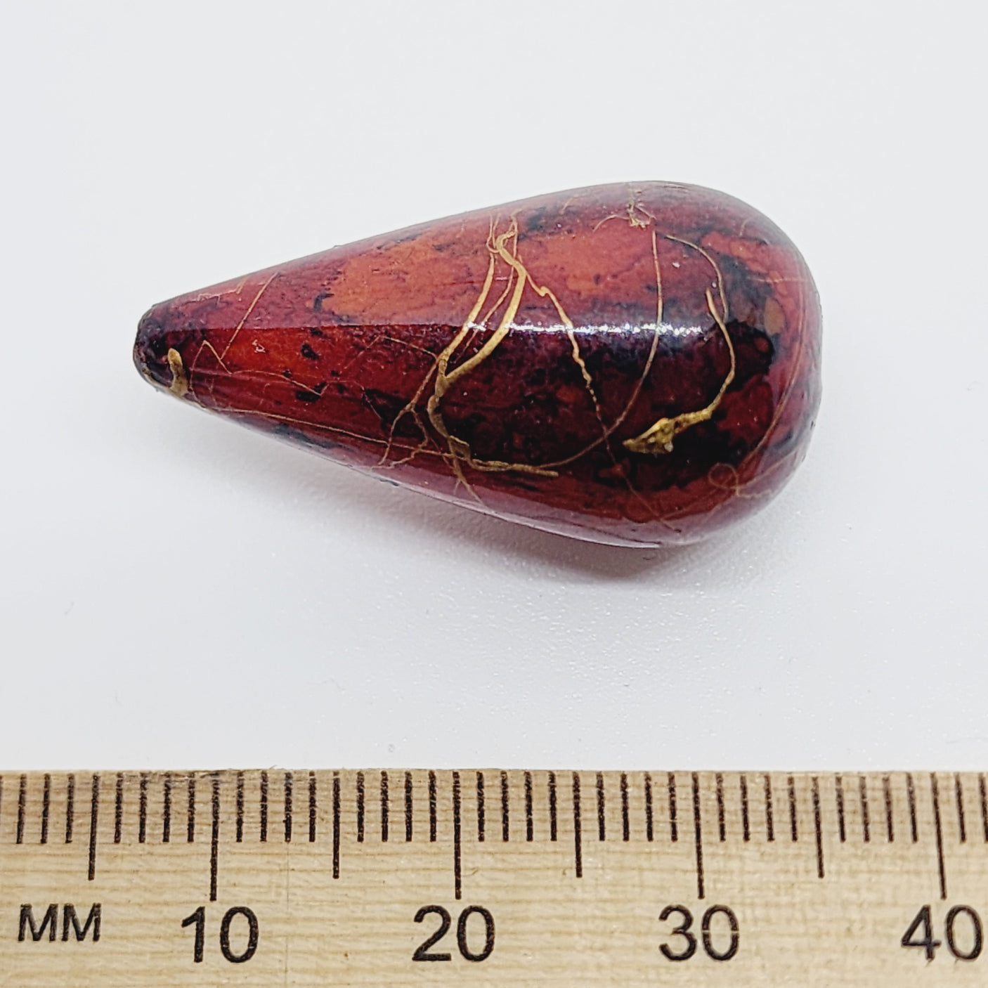 29x16mm Teardrop (2) - Rust Bubble Glaze Look w. Gold Drizzle - Vintage Lucite Beads