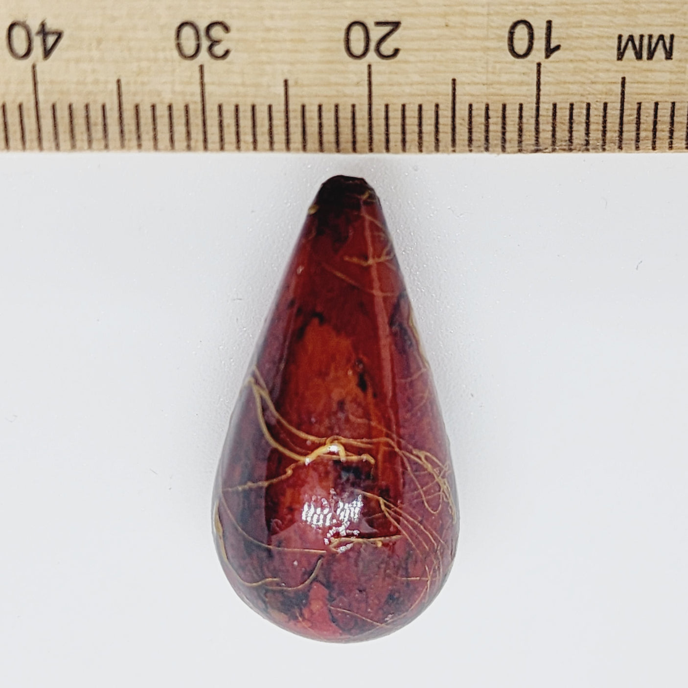 29x16mm Teardrop (2) - Rust Bubble Glaze Look w. Gold Drizzle - Vintage Lucite Beads