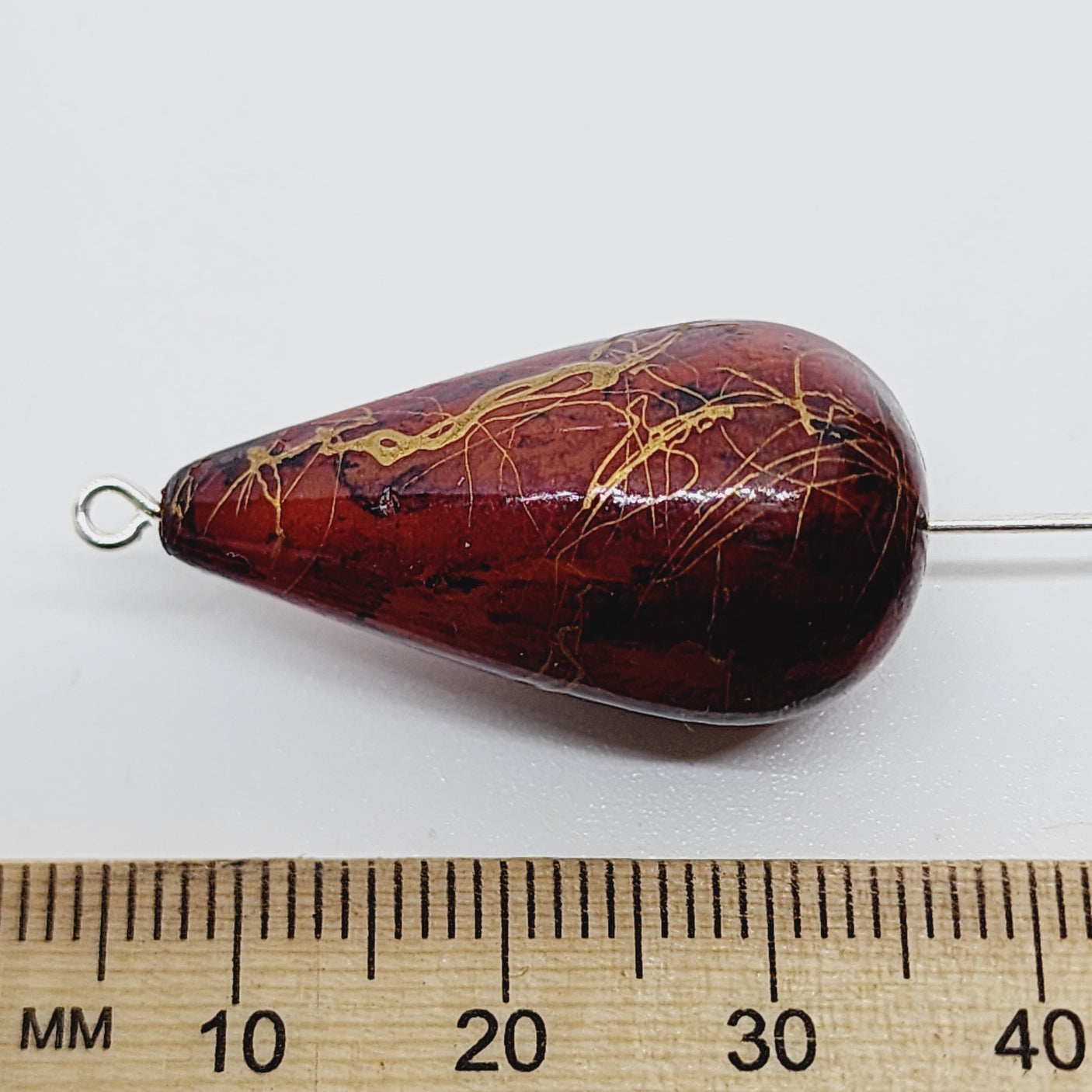 29x16mm Teardrop (2) - Rust Bubble Glaze Look w. Gold Drizzle - Vintage Lucite Beads