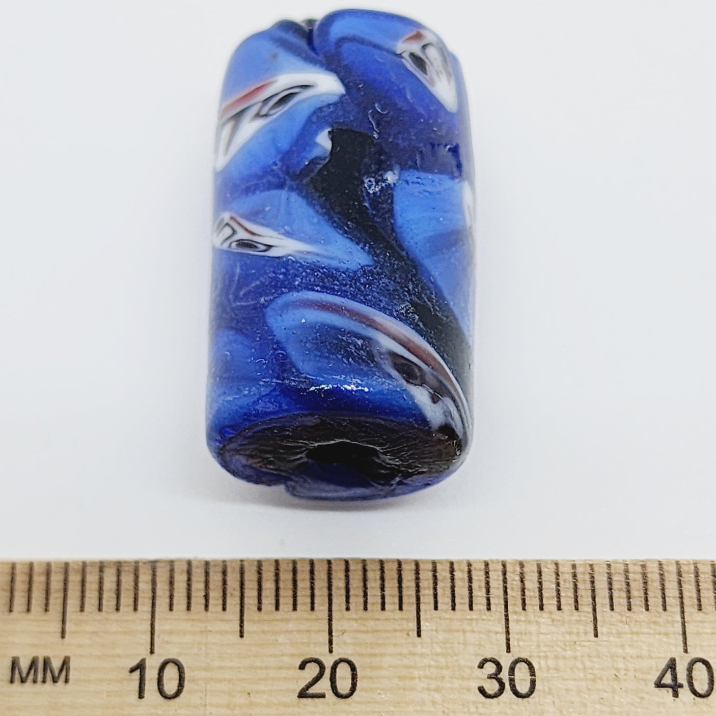 24mm Tube (5) - Blue w. Faces (Furnace-Wound)- Glass Vintage Trade Beads