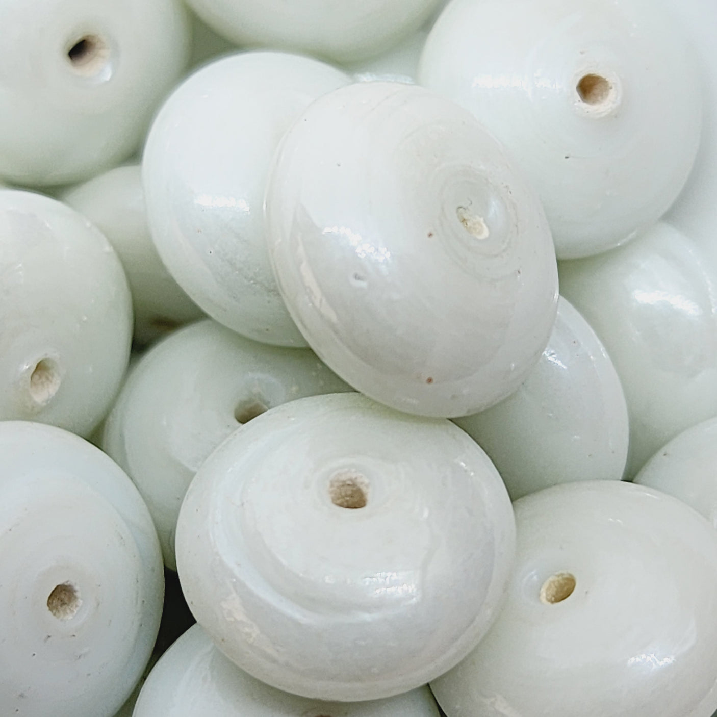 8x14mm Rondelle (25) - Opaque White Lustre - Indian Glass Vintage Beads