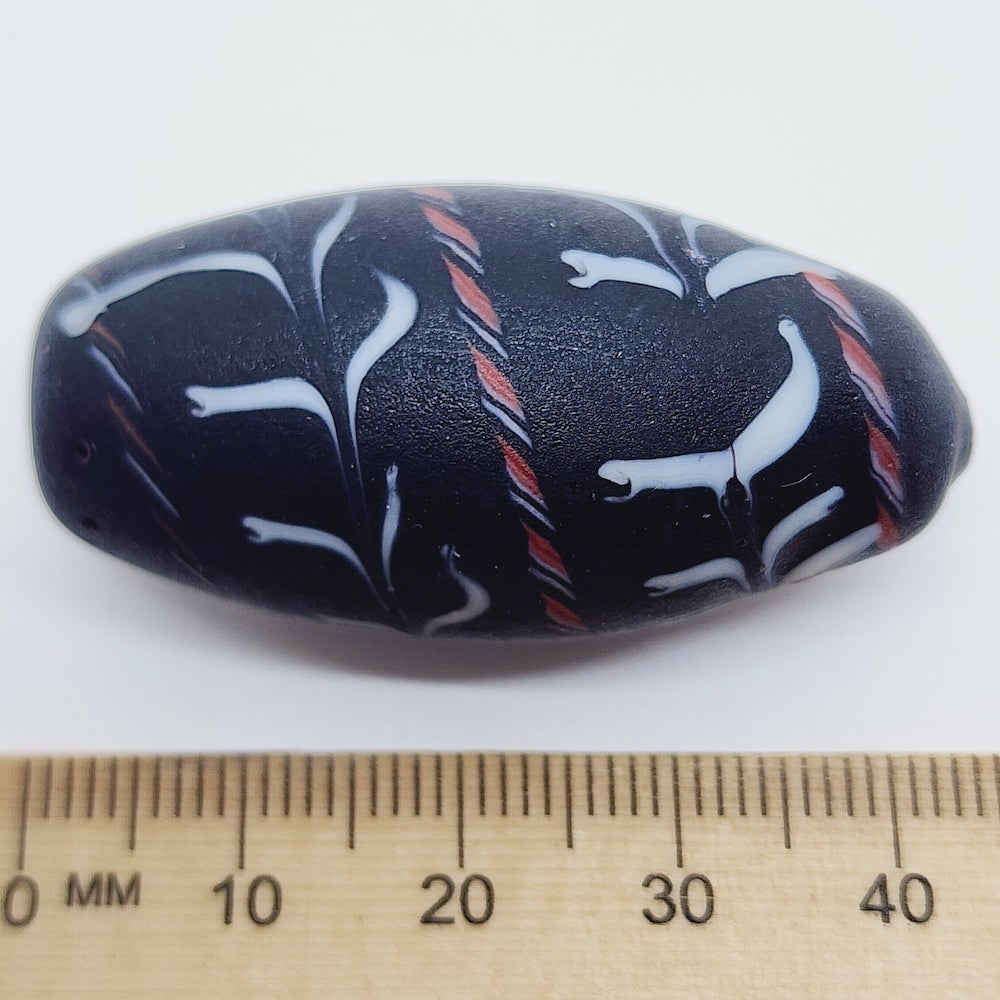40~45mm Oval (1) - Matte Black (Lewis & Clarke) Glass Vintage Replica Trade Beads