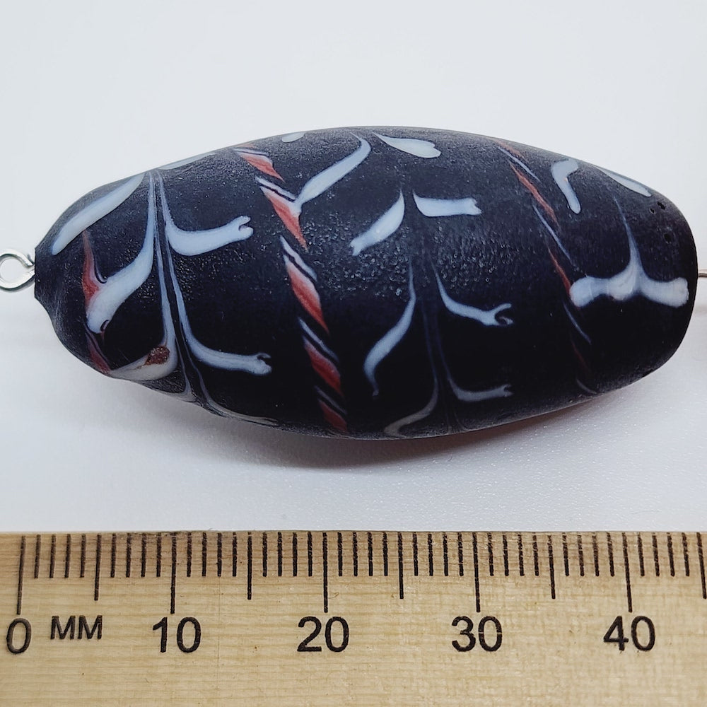 40~45mm Oval (1) - Matte Black (Lewis & Clarke) Glass Vintage Replica Trade Beads