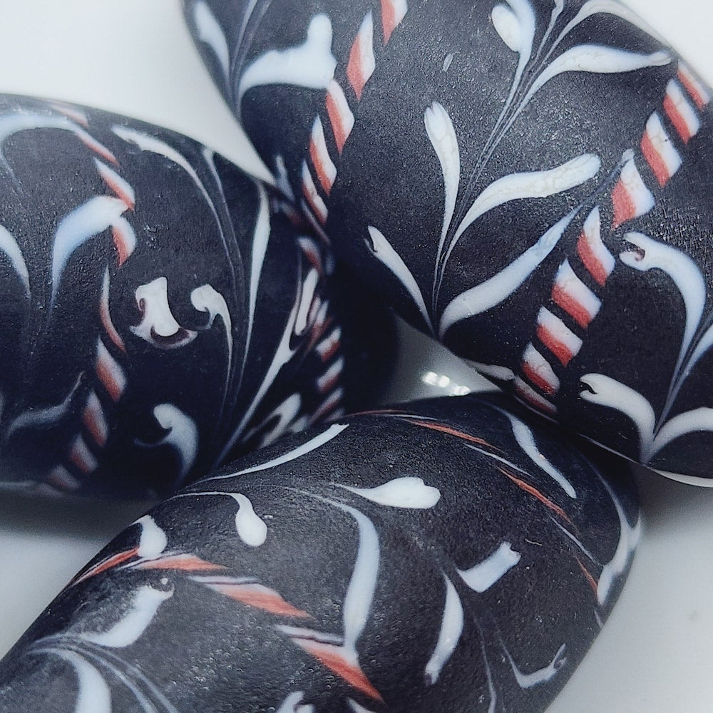 40~45mm Oval (1) - Matte Black (Lewis & Clarke) Glass Vintage Replica Trade Beads