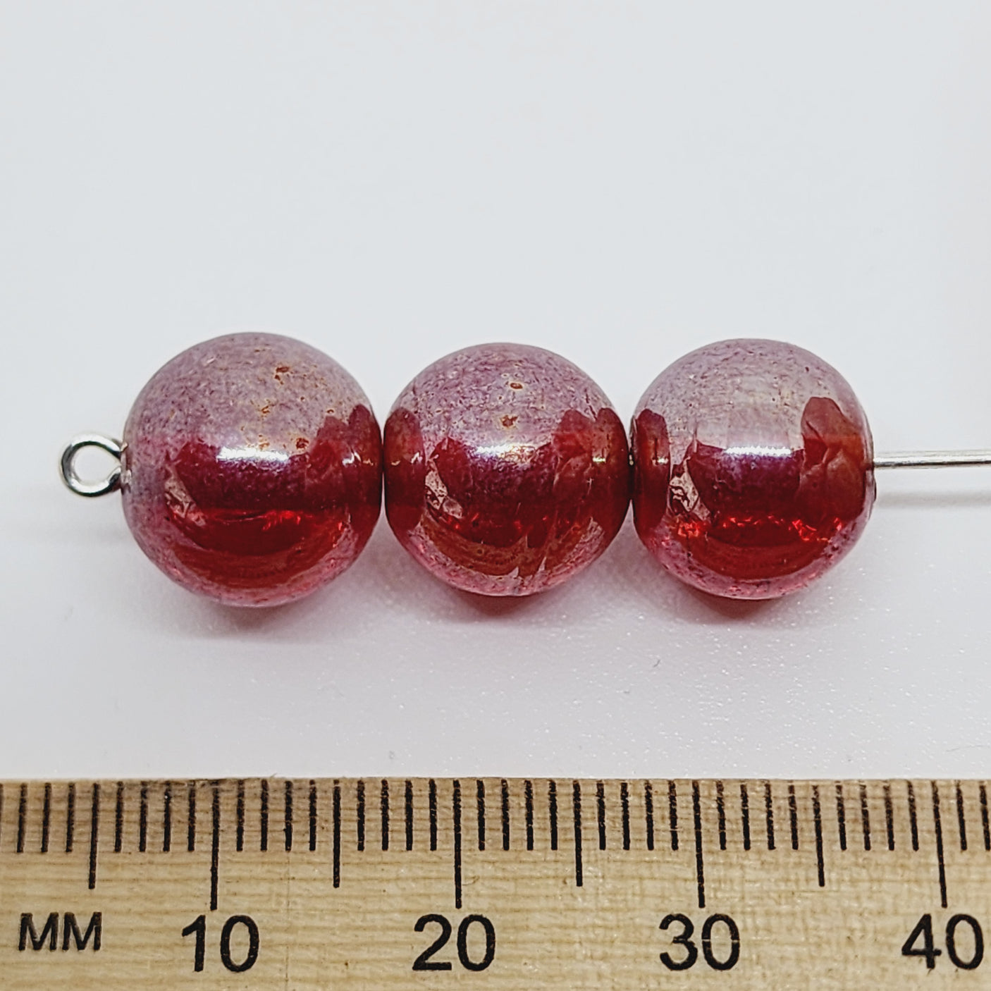 10mm Round (25) - Transparent Red Lustre - Indian Glass Vintage Beads