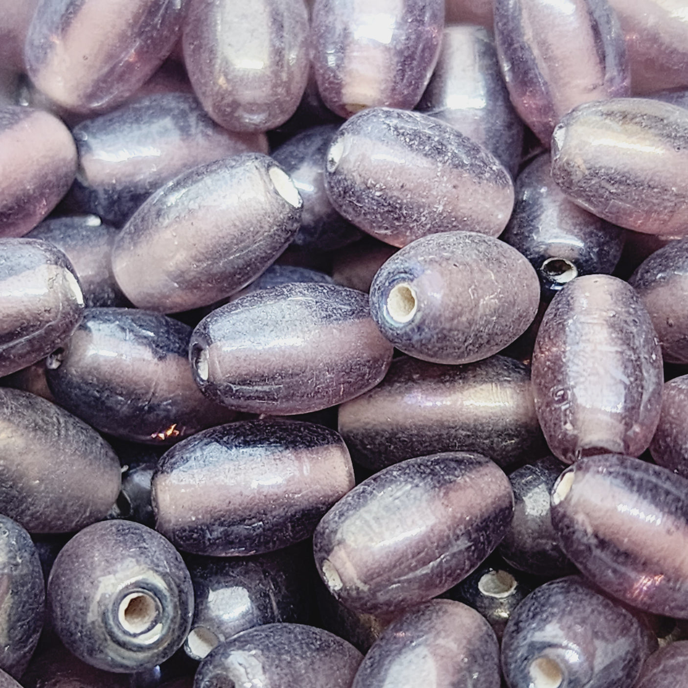 10x6mm Oval (50) - Transparent Amethyst Lustre - Indian Glass Vintage Beads