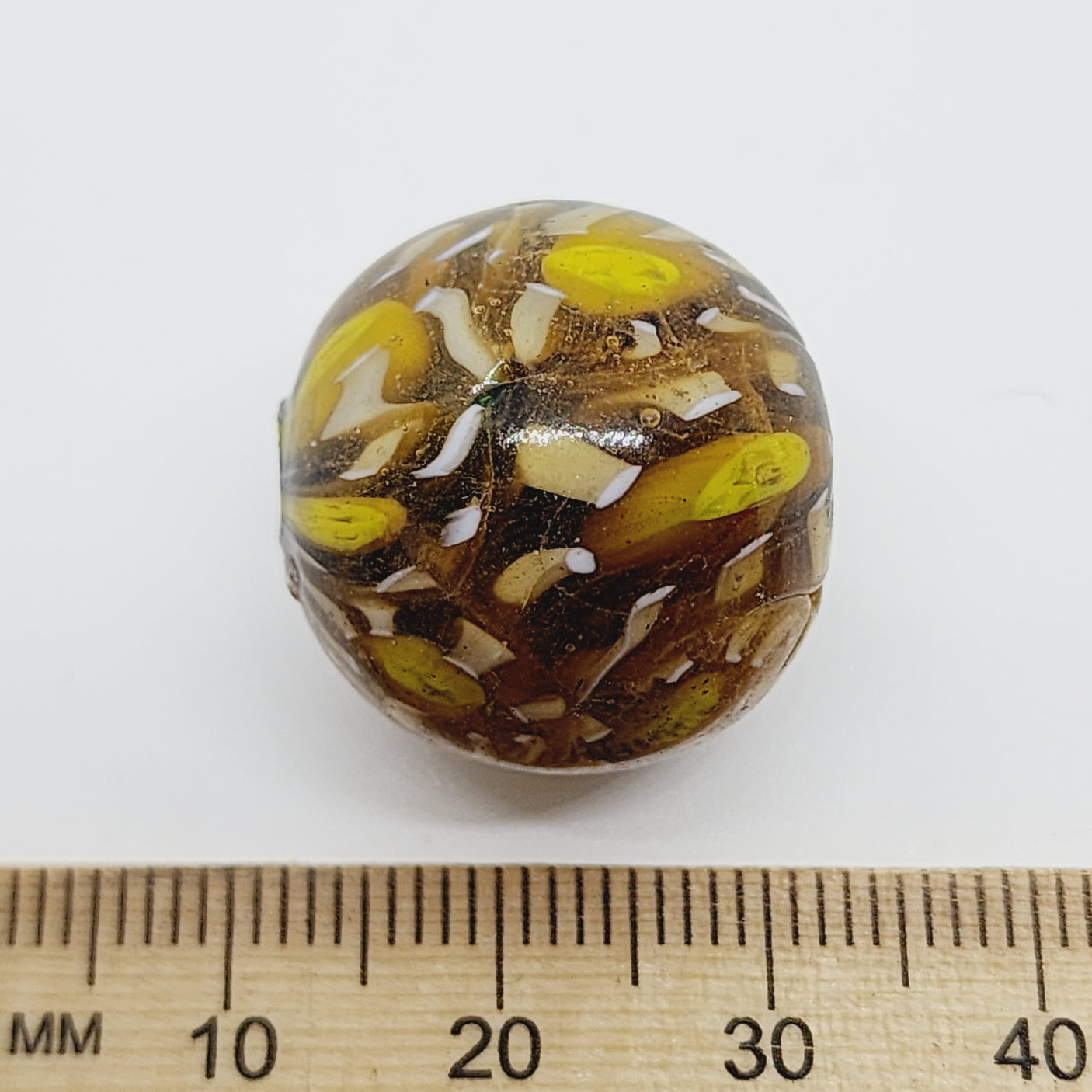 20mm Round (5) - Mustard (Furnace-Wound) - Glass Vintage Replica Trade Beads