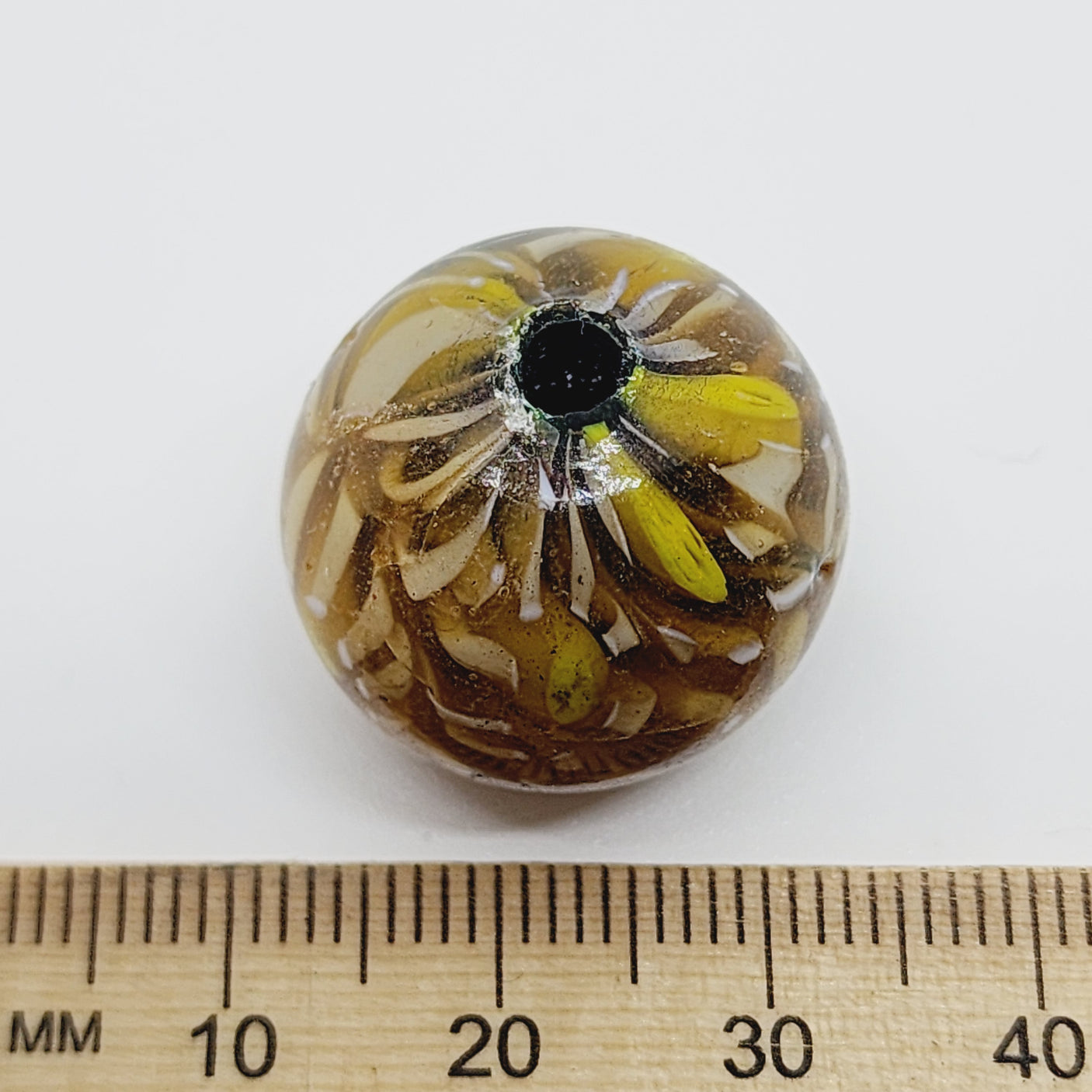 20mm Round (5) - Mustard (Furnace-Wound) - Glass Vintage Replica Trade Beads