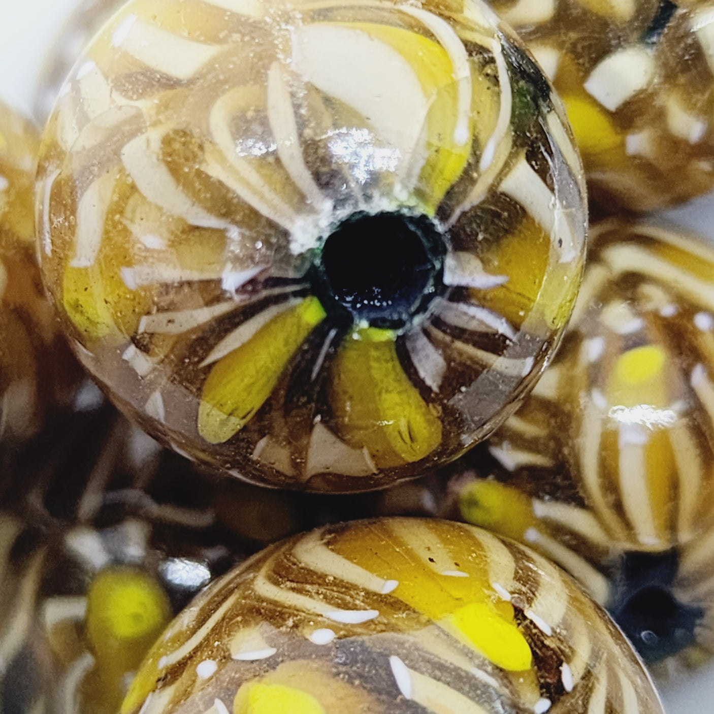 20mm Round (5) - Mustard (Furnace-Wound) - Glass Vintage Replica Trade Beads