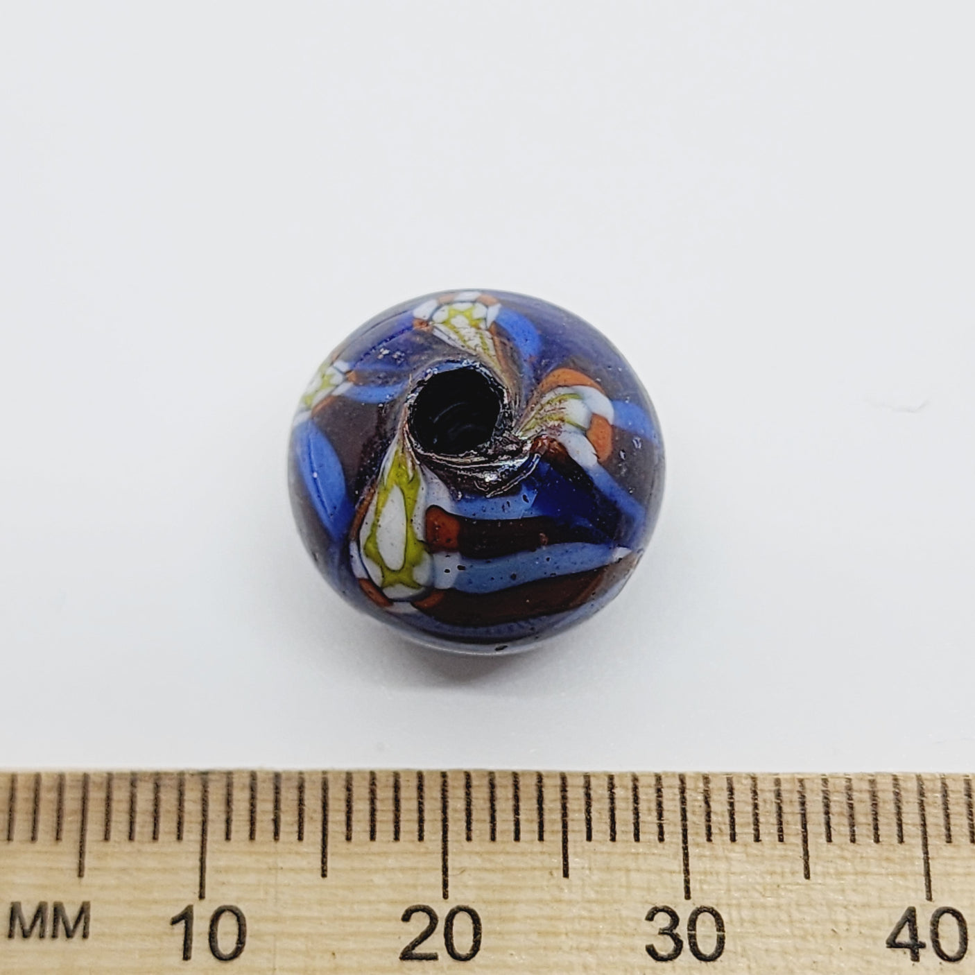 17mm Round (5) - Blue w. Colours - Glass Vintage Replica Trade Beads