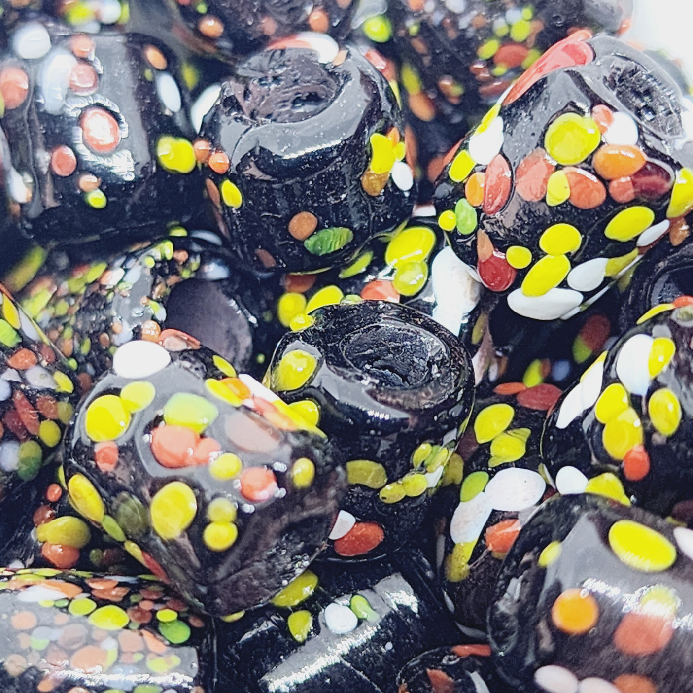 11x10mm Tube (25) - Black Crumb - Glass Vintage Replica Trade Beads