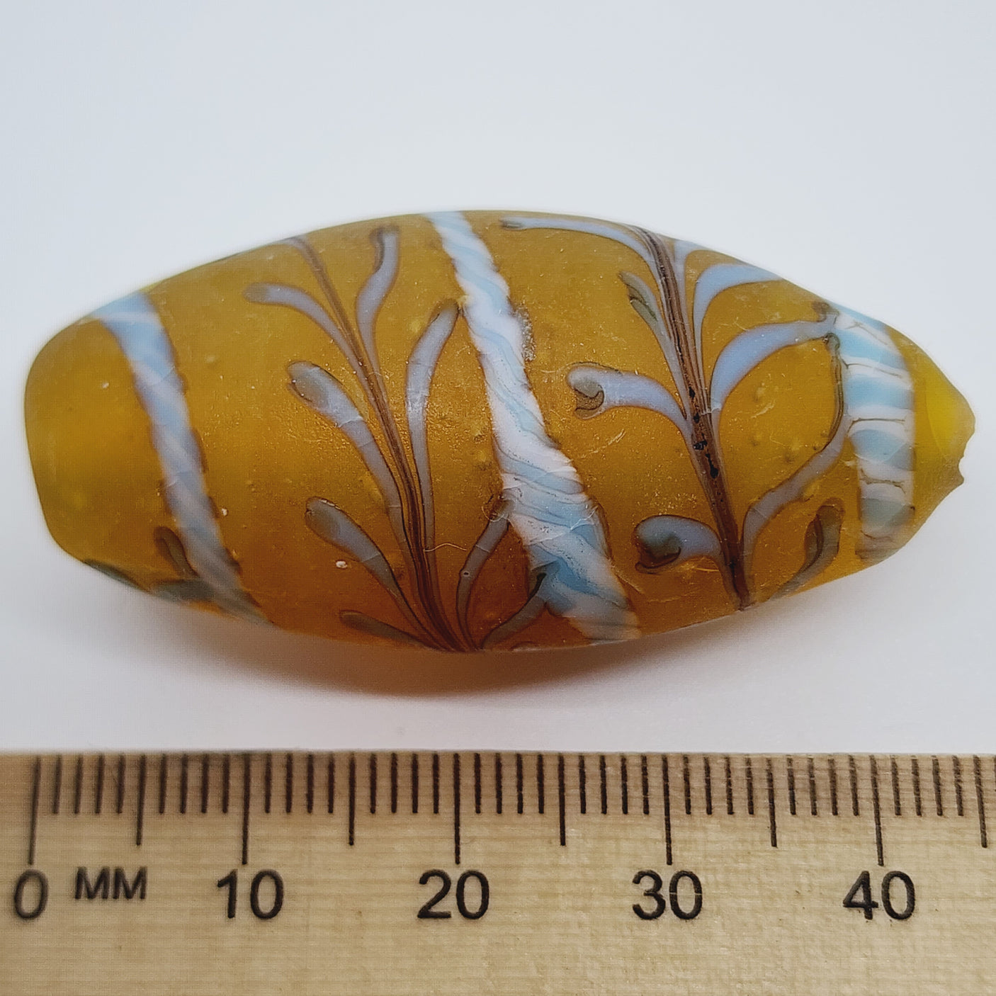 40~45mm Oval (1) - Matte Transparent Yellow (Lewis & Clarke) Glass Vintage Replica Trade Beads