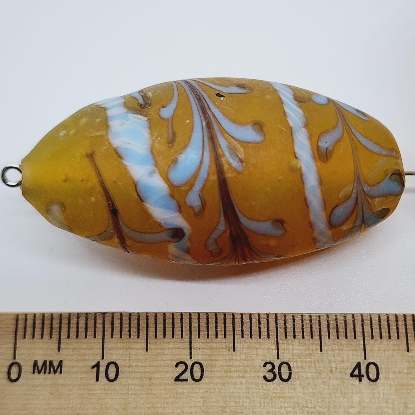 40~45mm Oval (1) - Matte Transparent Yellow (Lewis & Clarke) Glass Vintage Replica Trade Beads