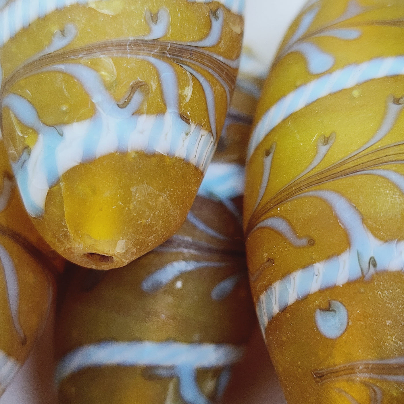 40~45mm Oval (1) - Matte Transparent Yellow (Lewis & Clarke) Glass Vintage Replica Trade Beads