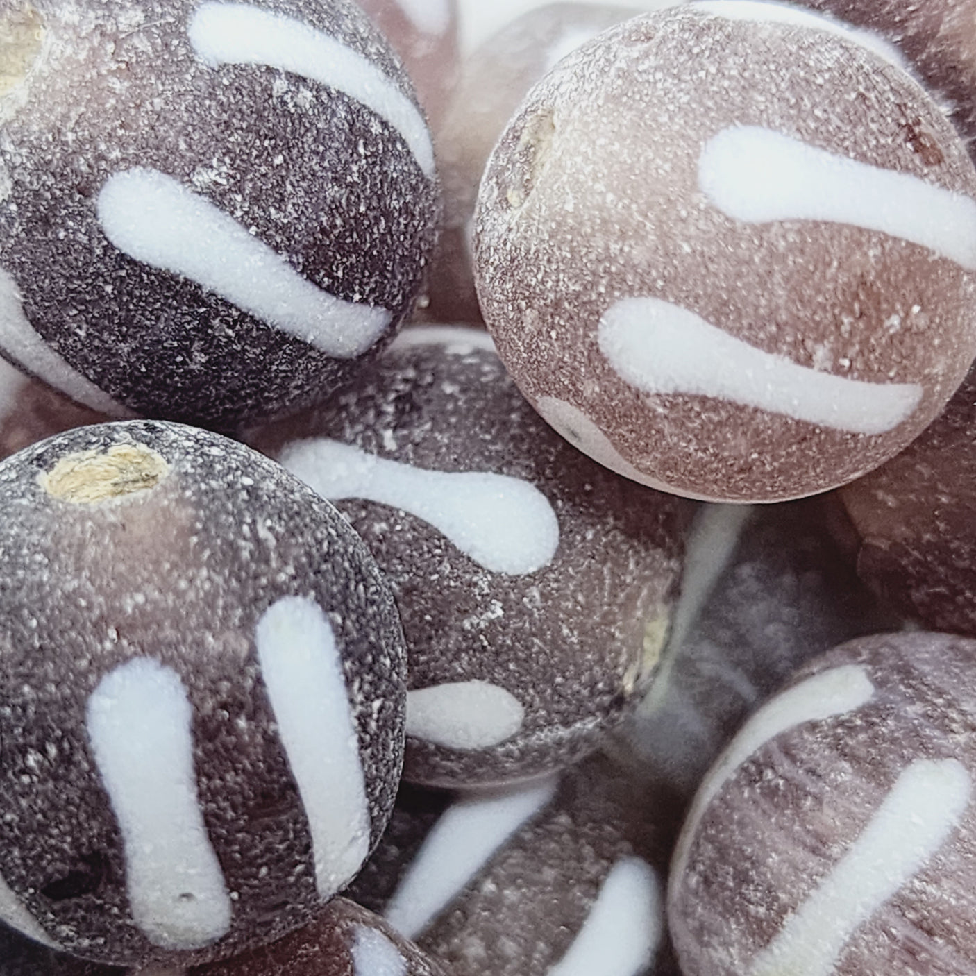 16mm Round (5) - Pinkish Brown Transparent Sand Blasted - Glass Vintage Replica Trade Beads