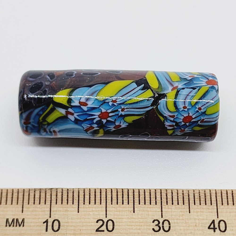 37mm Tube (5) - Brown w. Colours (Furnace-Wound) - Glass Vintage Replica Trade Beads