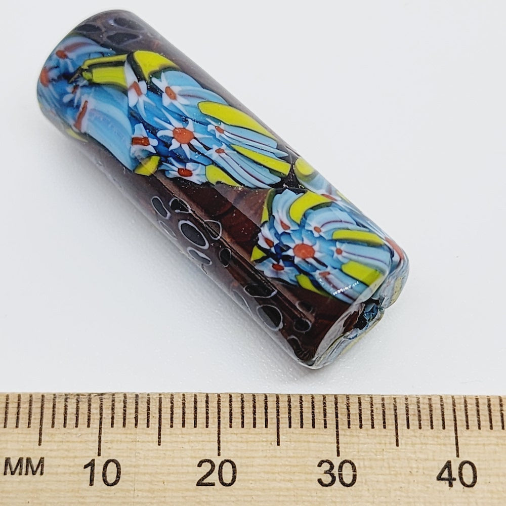 37mm Tube (5) - Brown w. Colours (Furnace-Wound) - Glass Vintage Replica Trade Beads