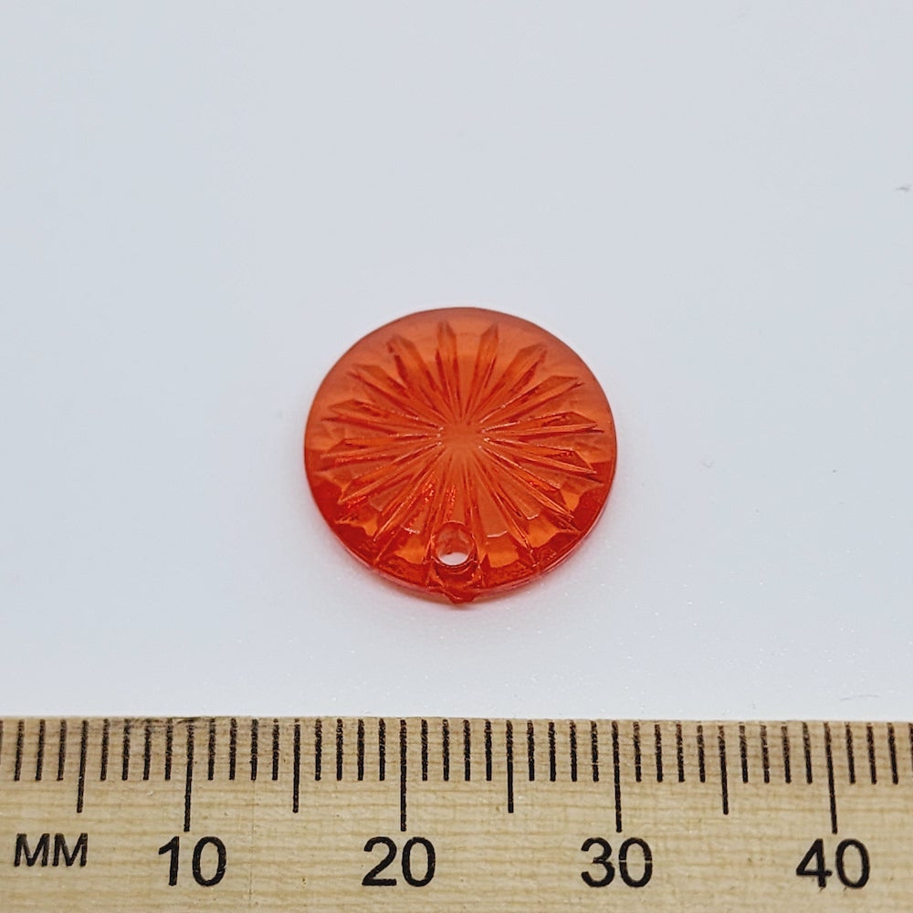 16x4mm Disc Pendant (25) - Transparent Red - Vintage Acrylic Beads