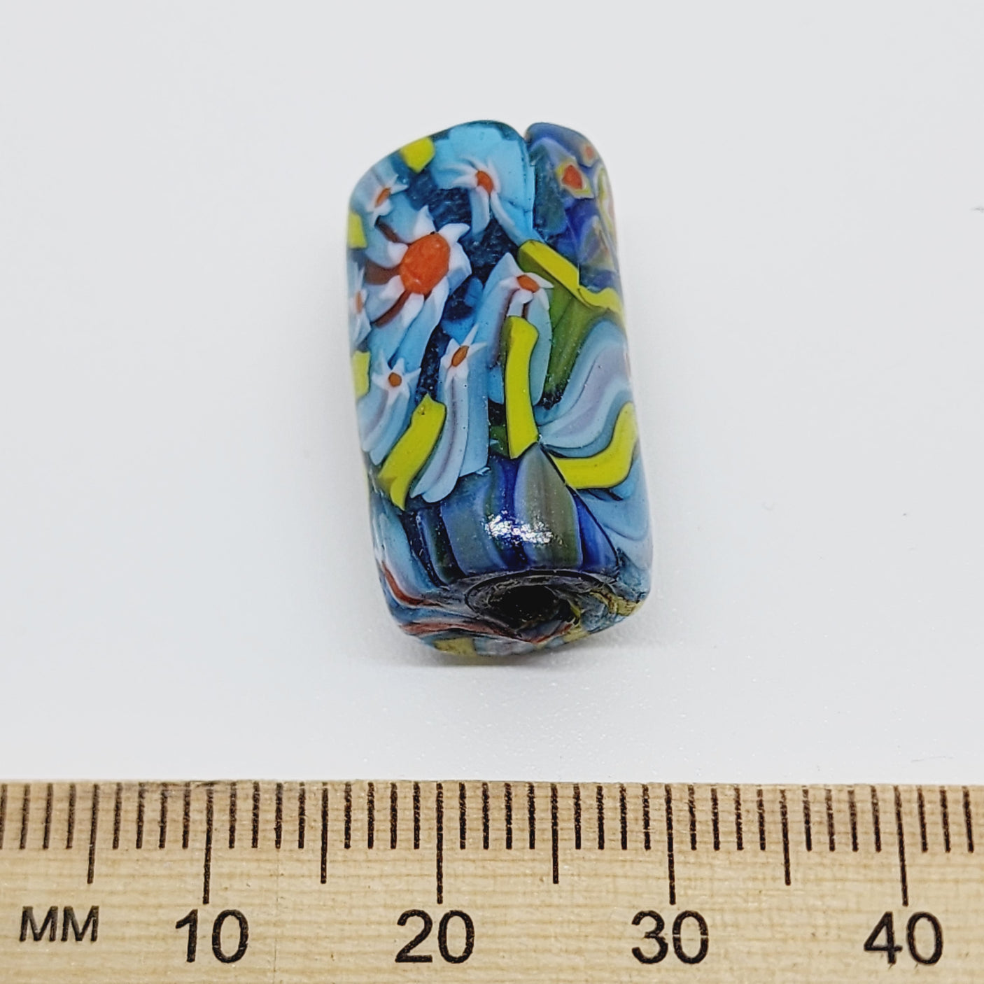 22mm Tube (5) - Brown w. Colours (Furnace-Wound) - Glass Vintage Replica Trade Beads