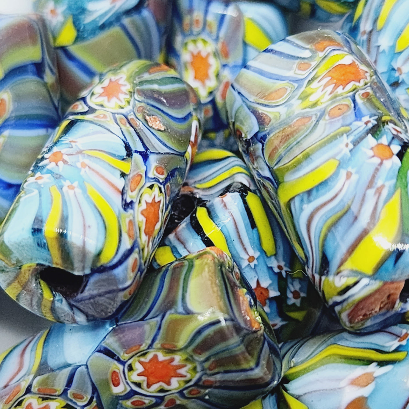 22mm Tube (5) - Brown w. Colours (Furnace-Wound) - Glass Vintage Replica Trade Beads