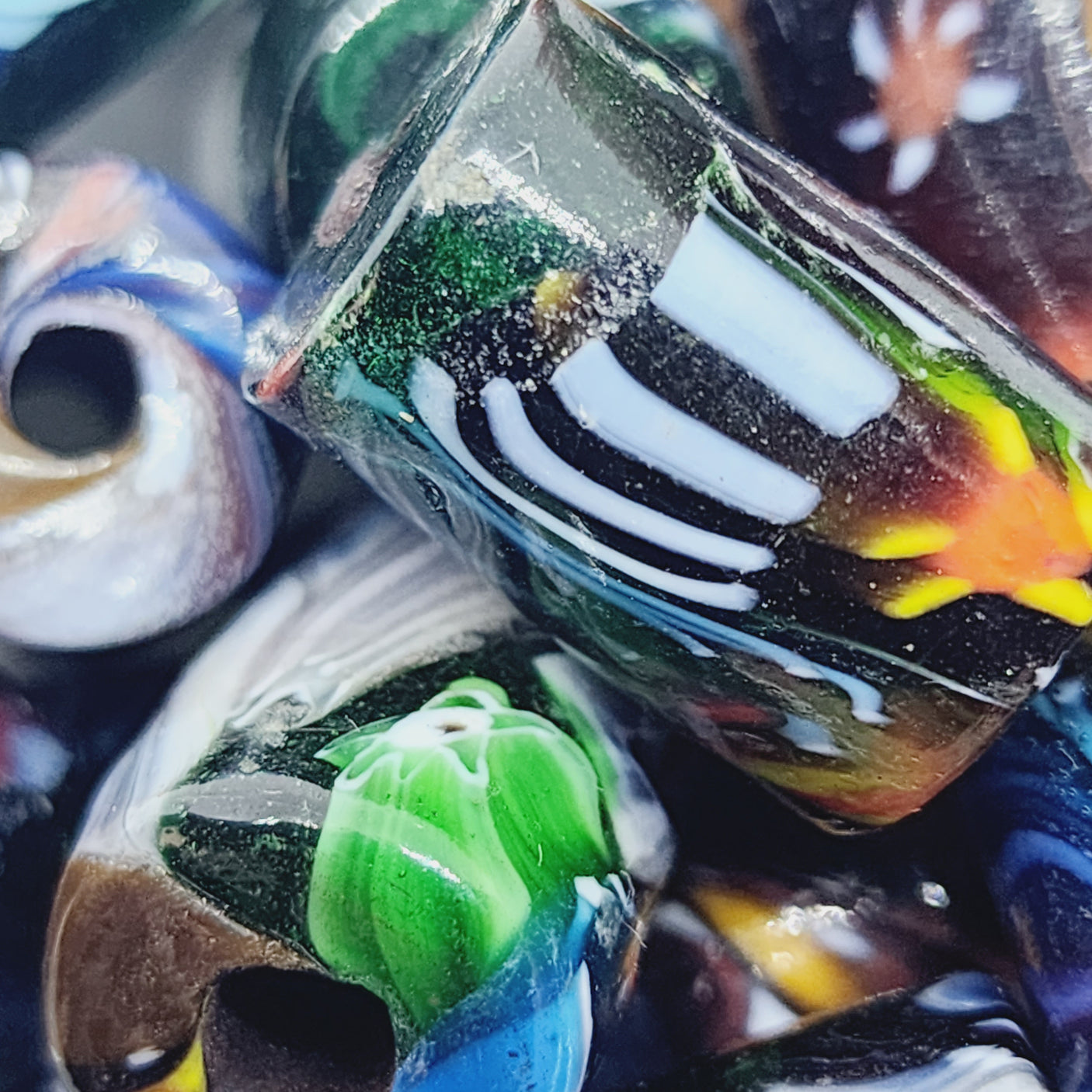 20mm Tube (5) - Multi Colours (Furnace-Wound) - Glass Vintage Replica Trade Beads