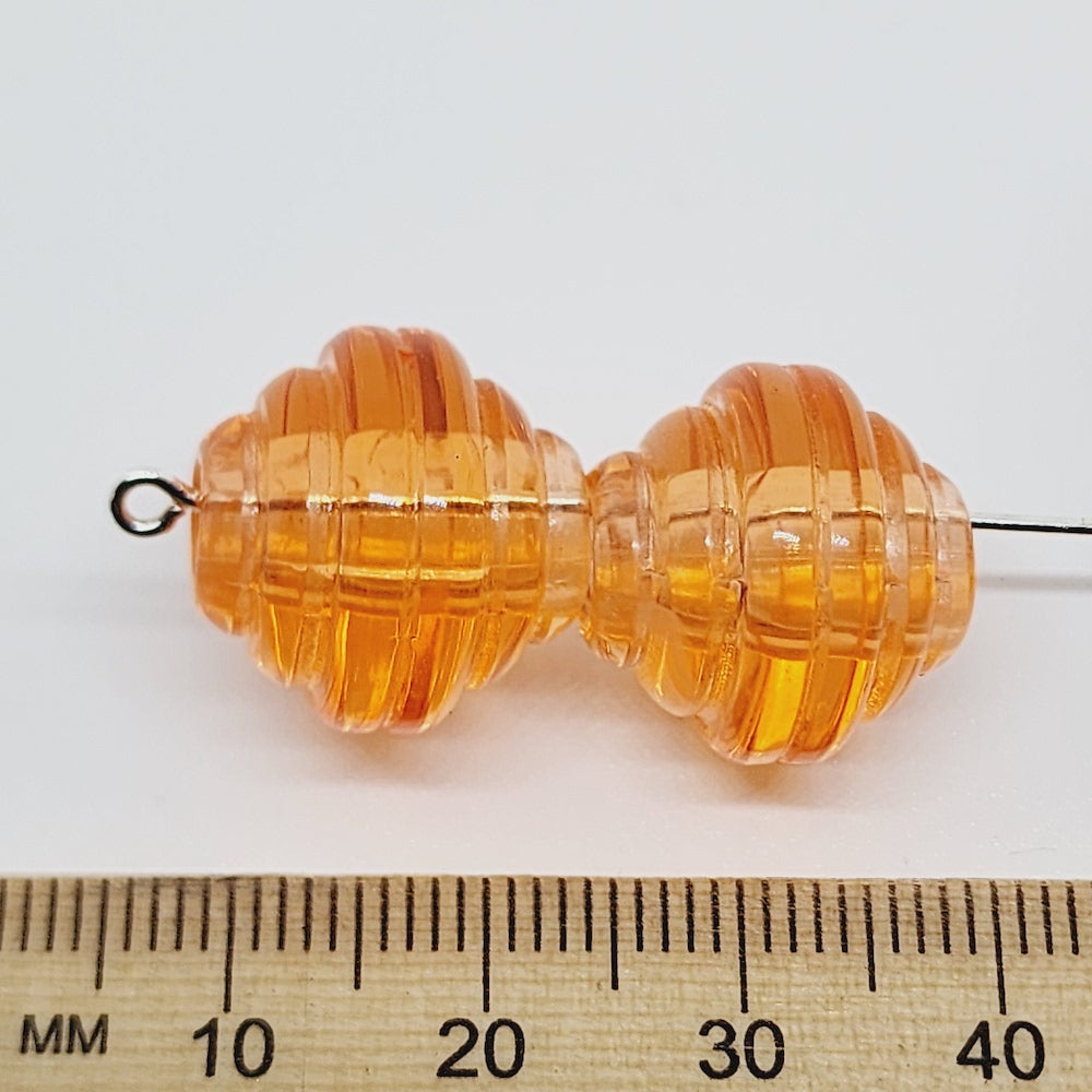 15x16mm Beehive (10) - Transparent Orange - Vintage Lucite Beads