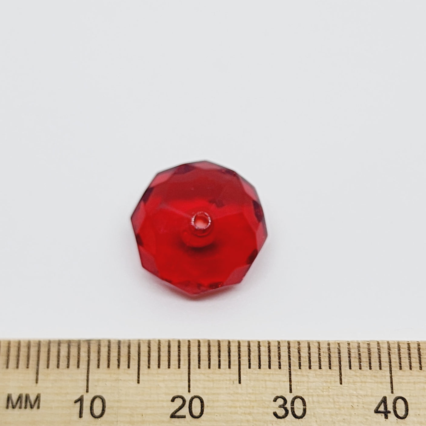 9x14mm Faceted Rondelle (10) - Transparent Ruby Red - Vintage Lucite Beads