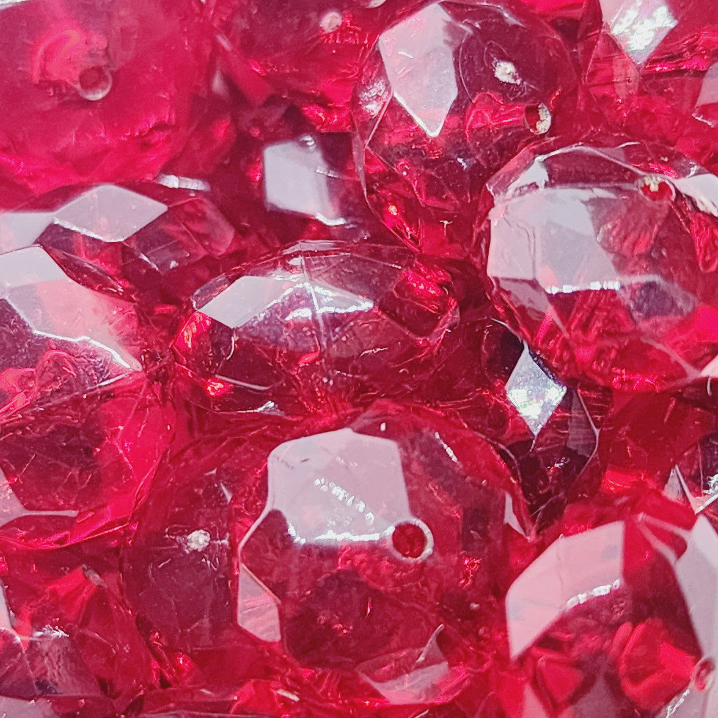 9x14mm Faceted Rondelle (10) - Transparent Ruby Red - Vintage Lucite Beads