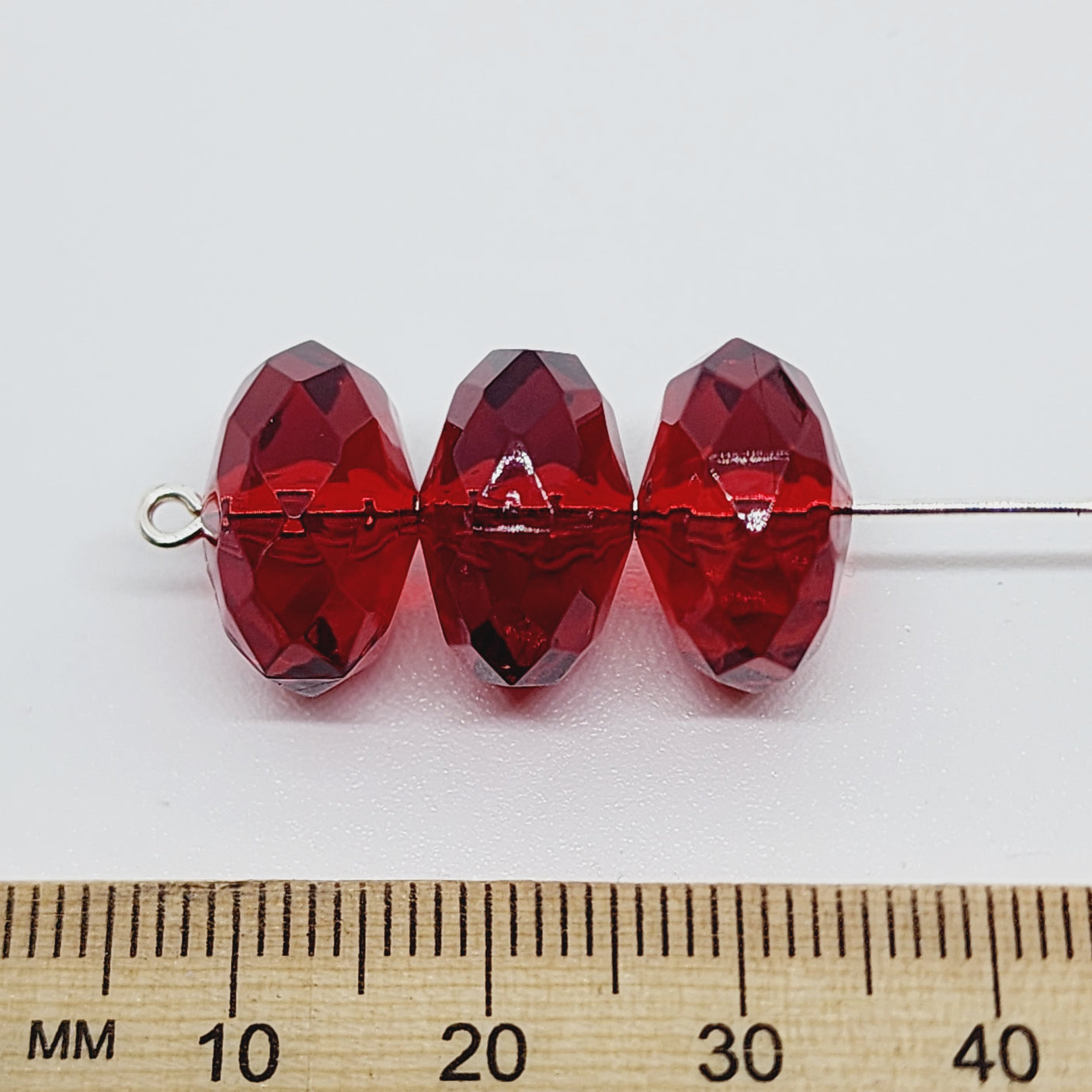 9x14mm Faceted Rondelle (10) - Transparent Ruby Red - Vintage Lucite Beads