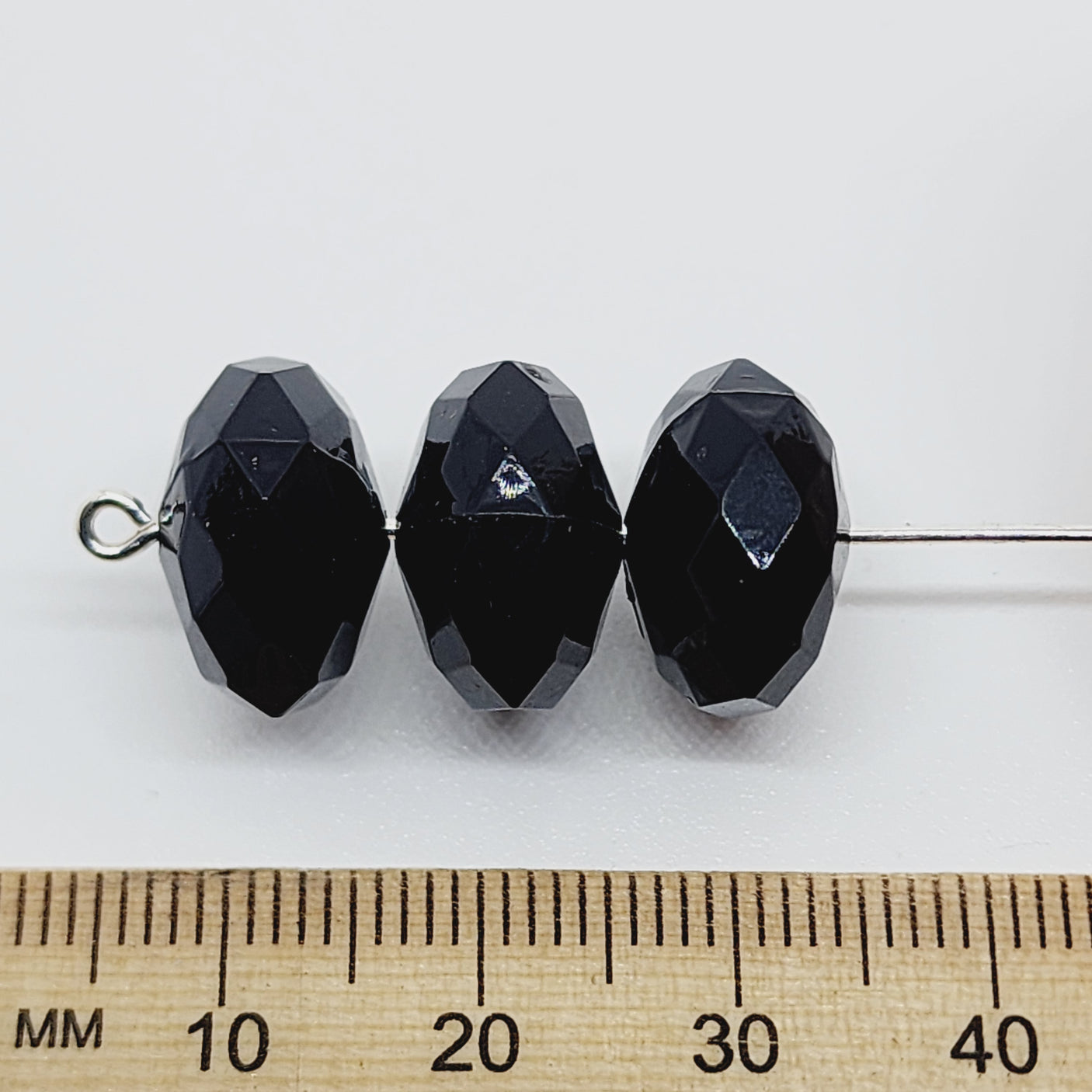 9x14mm Faceted Rondelle (10) - Opaque Black - Vintage Lucite Beads
