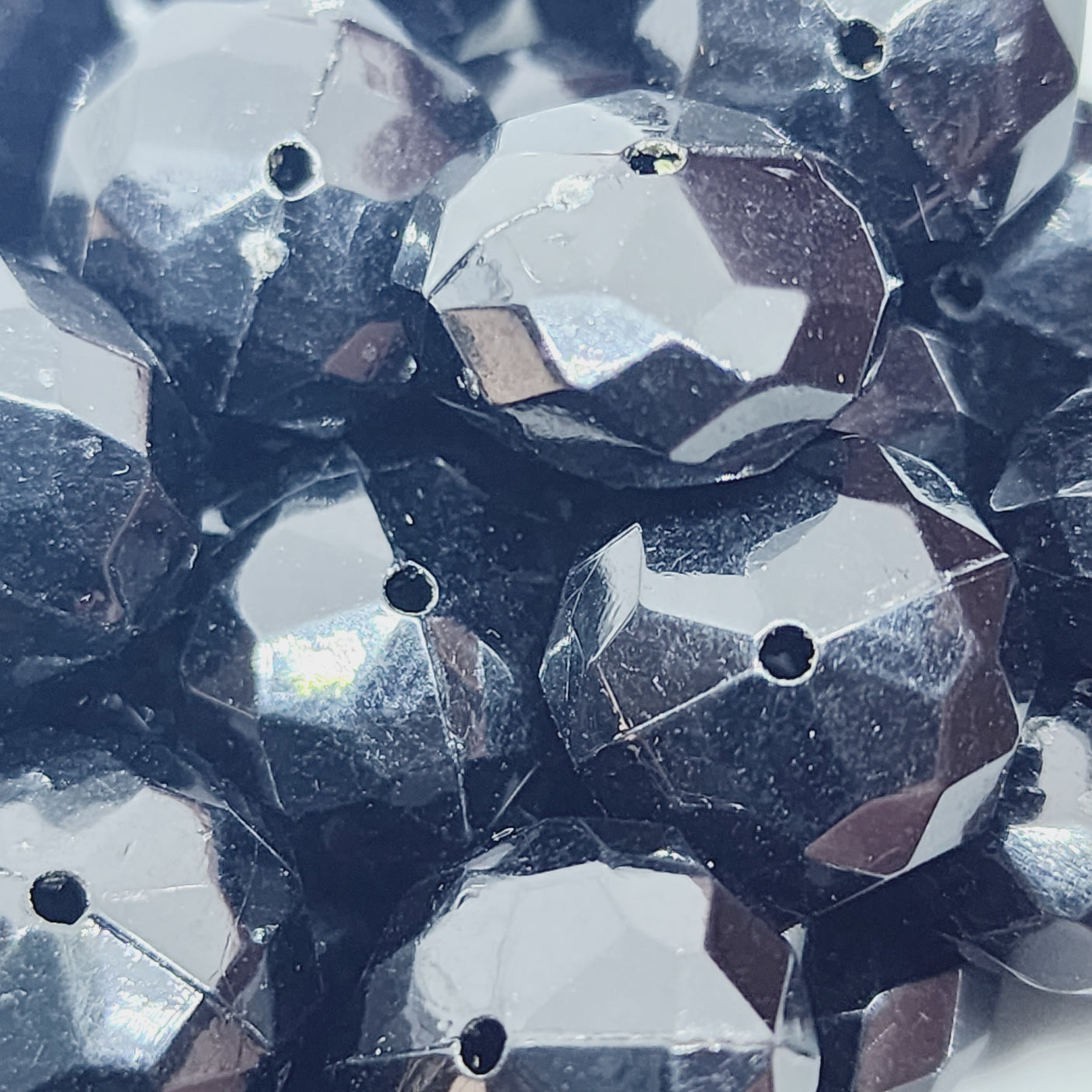 9x14mm Faceted Rondelle (10) - Opaque Black - Vintage Lucite Beads