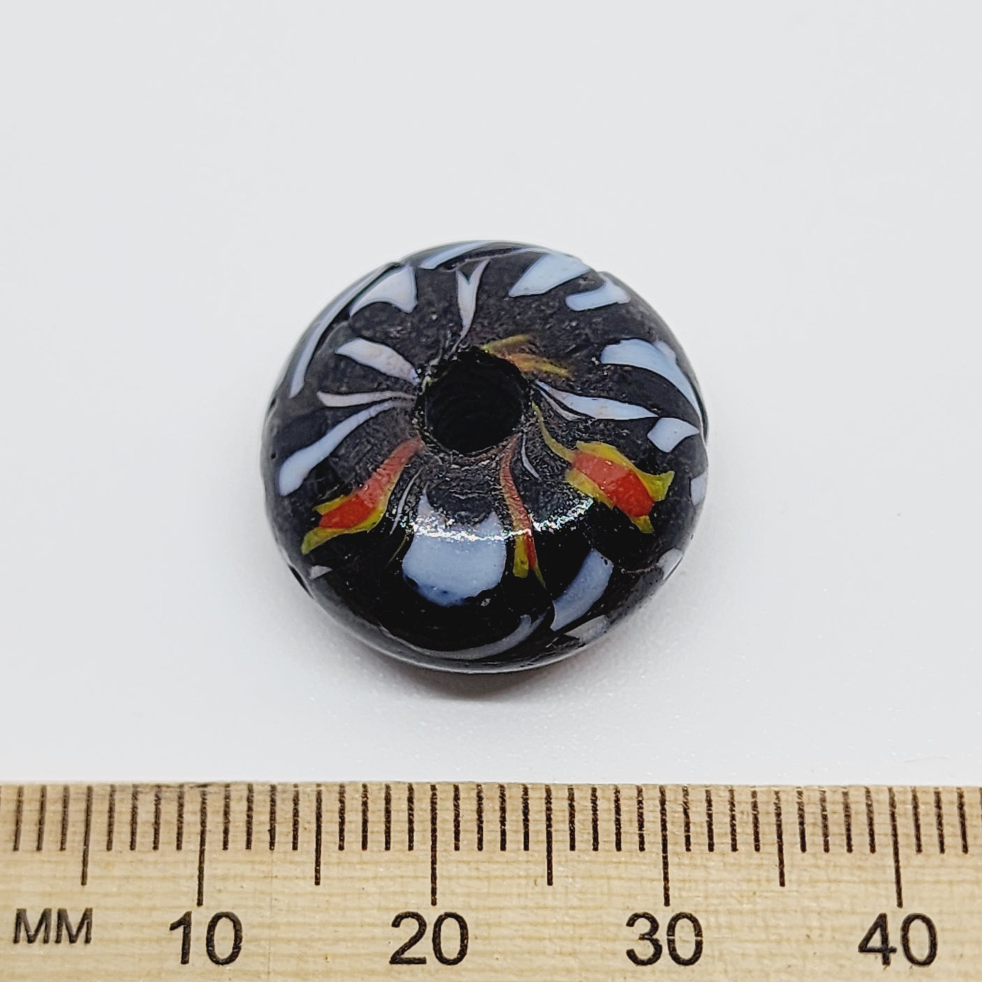 12x20mm Wheel (5) - Black w. Colours - Glass Vintage Replica Trade Beads