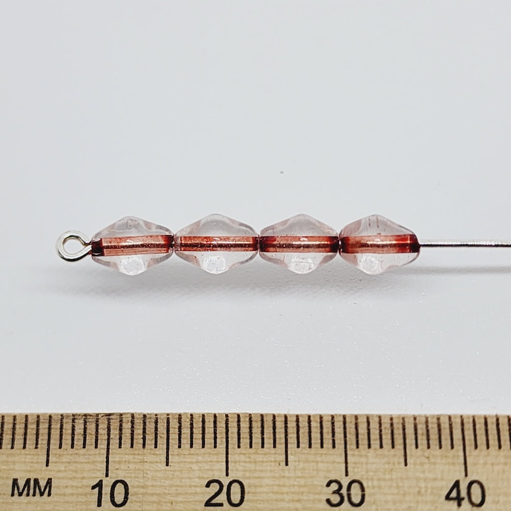 8x5mm Bicone (25) - Clear Transparent w. Red Core - Glass Beads