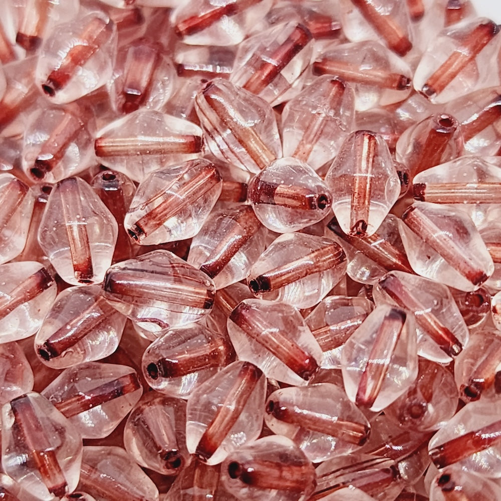 8x5mm Bicone (25) - Clear Transparent w. Red Core - Glass Beads