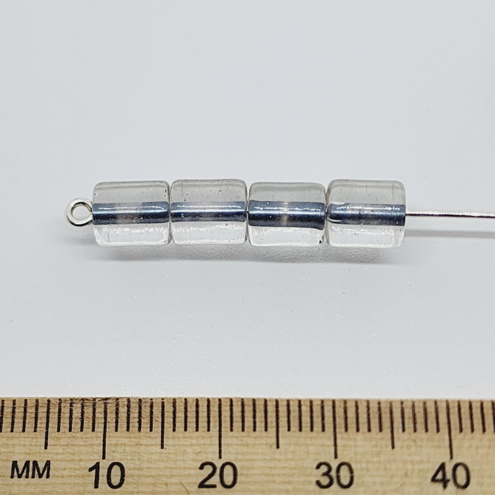 7x6mm Tube (25) - Clear Transparent w. Silver Core - Glass Beads