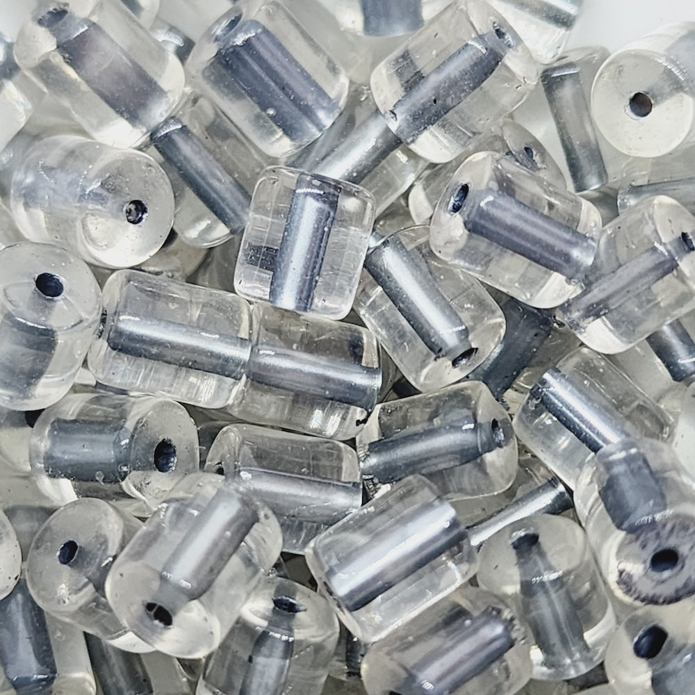 7x6mm Tube (25) - Clear Transparent w. Silver Core - Glass Beads