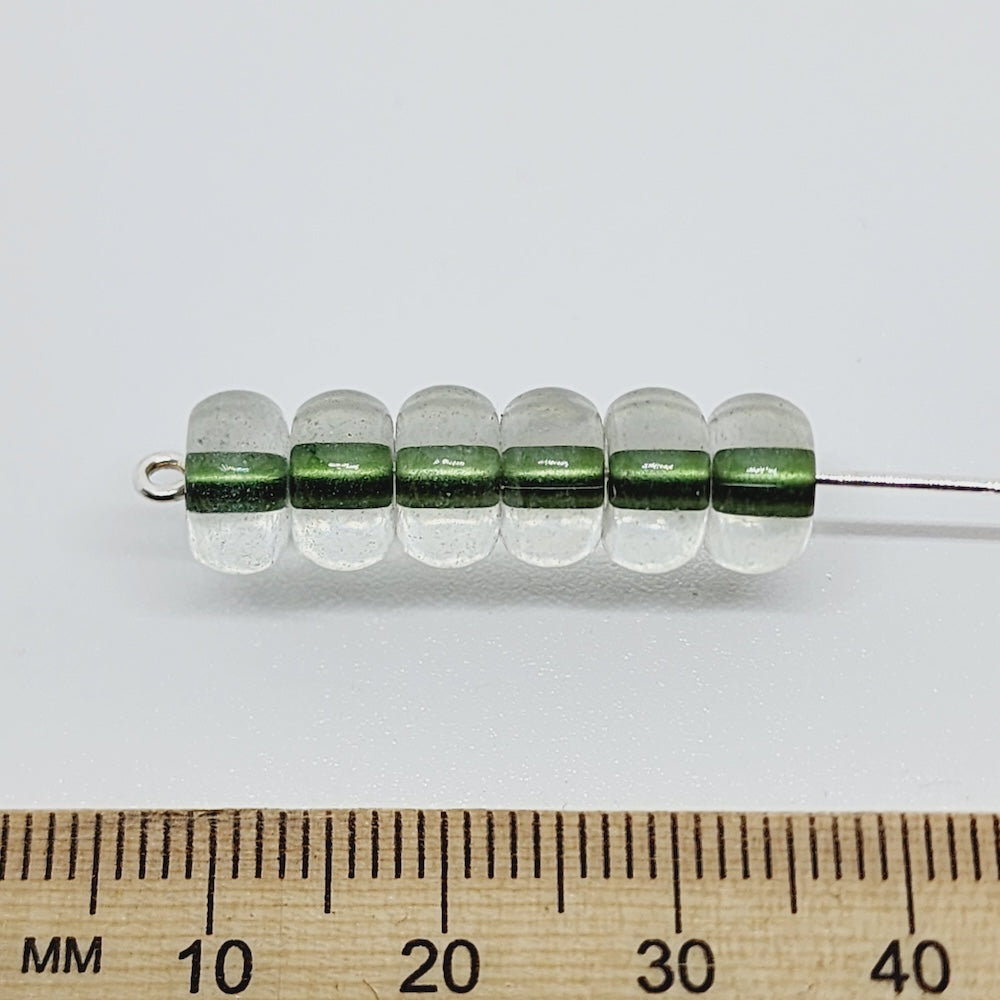 5x8mm Donut (25) - Clear Transparent w. Kiwi Green Core - Glass Beads