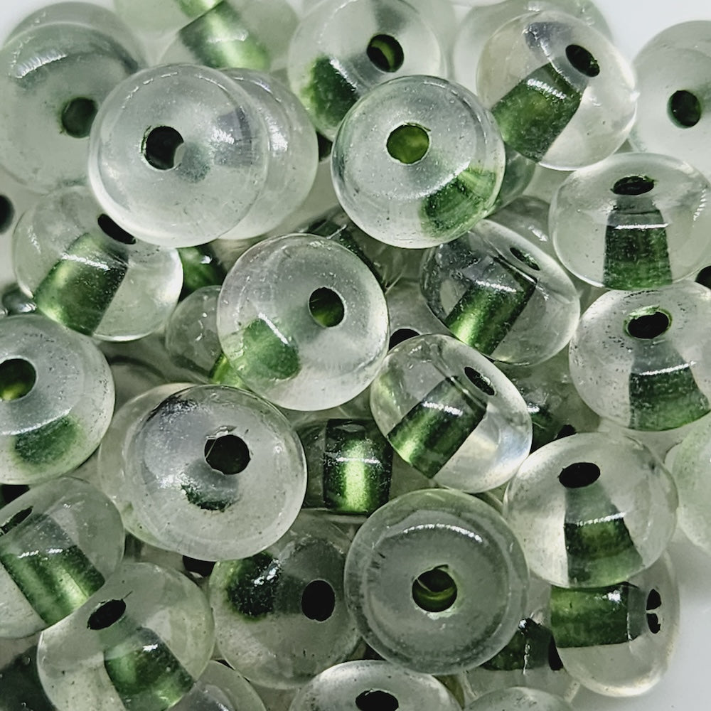 5x8mm Donut (25) - Clear Transparent w. Kiwi Green Core - Glass Beads
