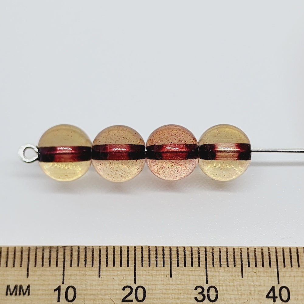 8mm Round (25) - Light Pink Transparent w. Pink Core - Glass Beads