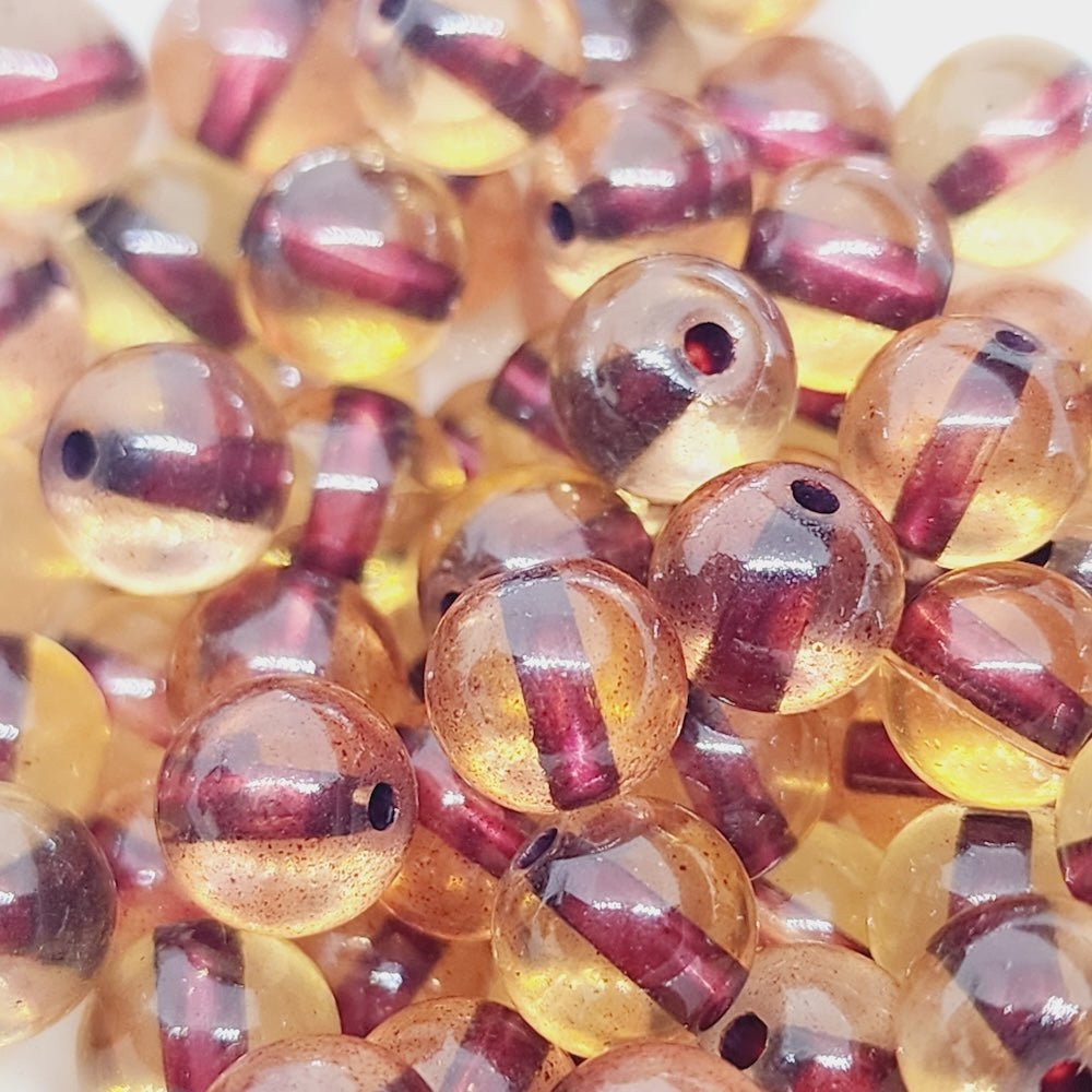 8mm Round (25) - Light Pink Transparent w. Pink Core - Glass Beads