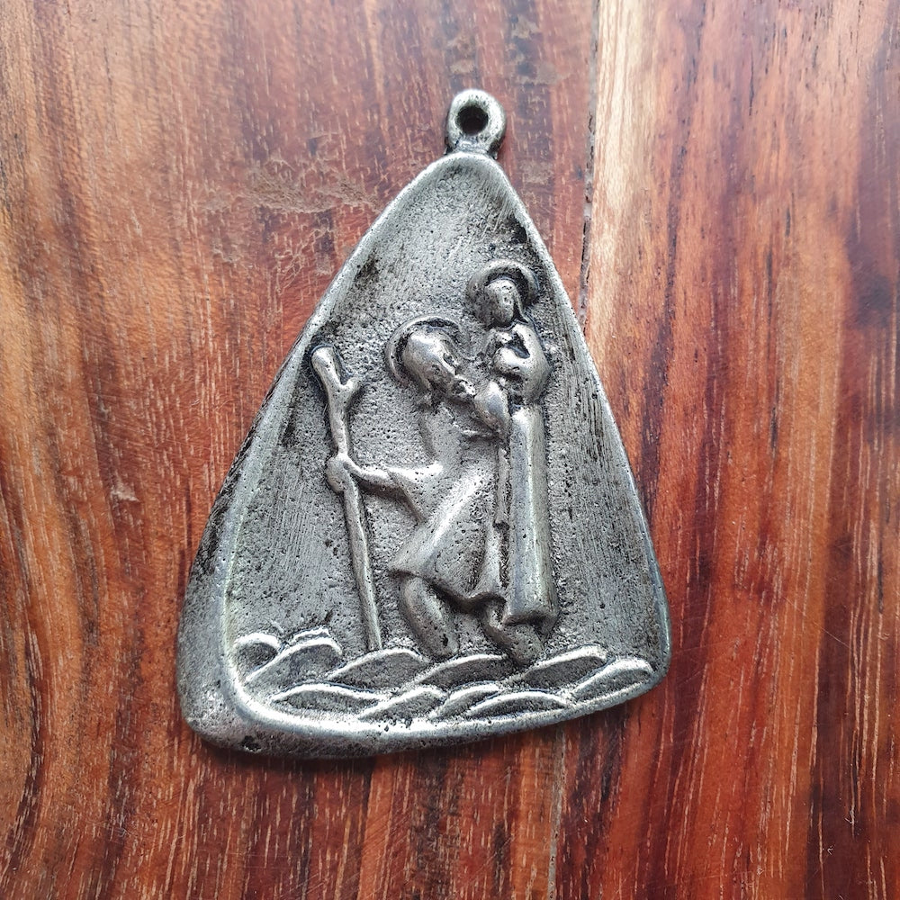 60mm St Christopher Medallion - Antique Silver