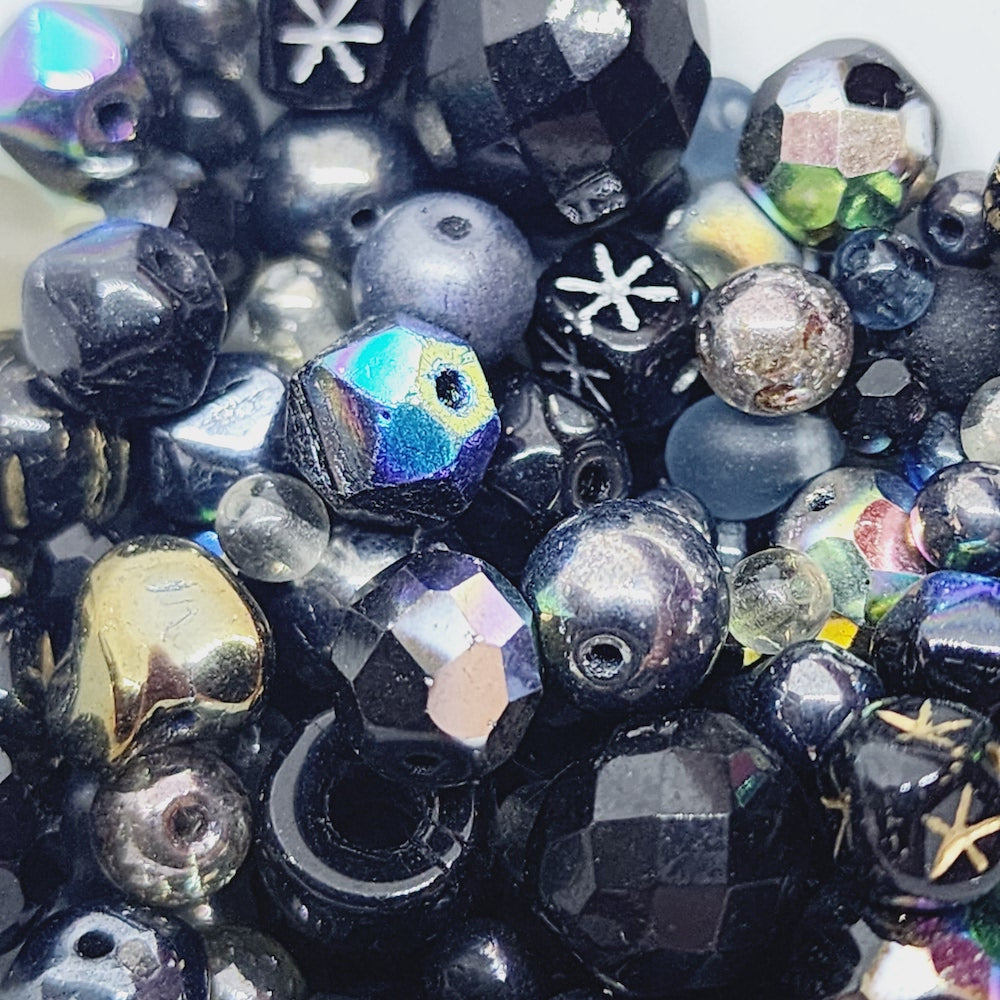 Variety Pack - (100g, 300+ beads) Blacks - Vintage Czech Glass Beads