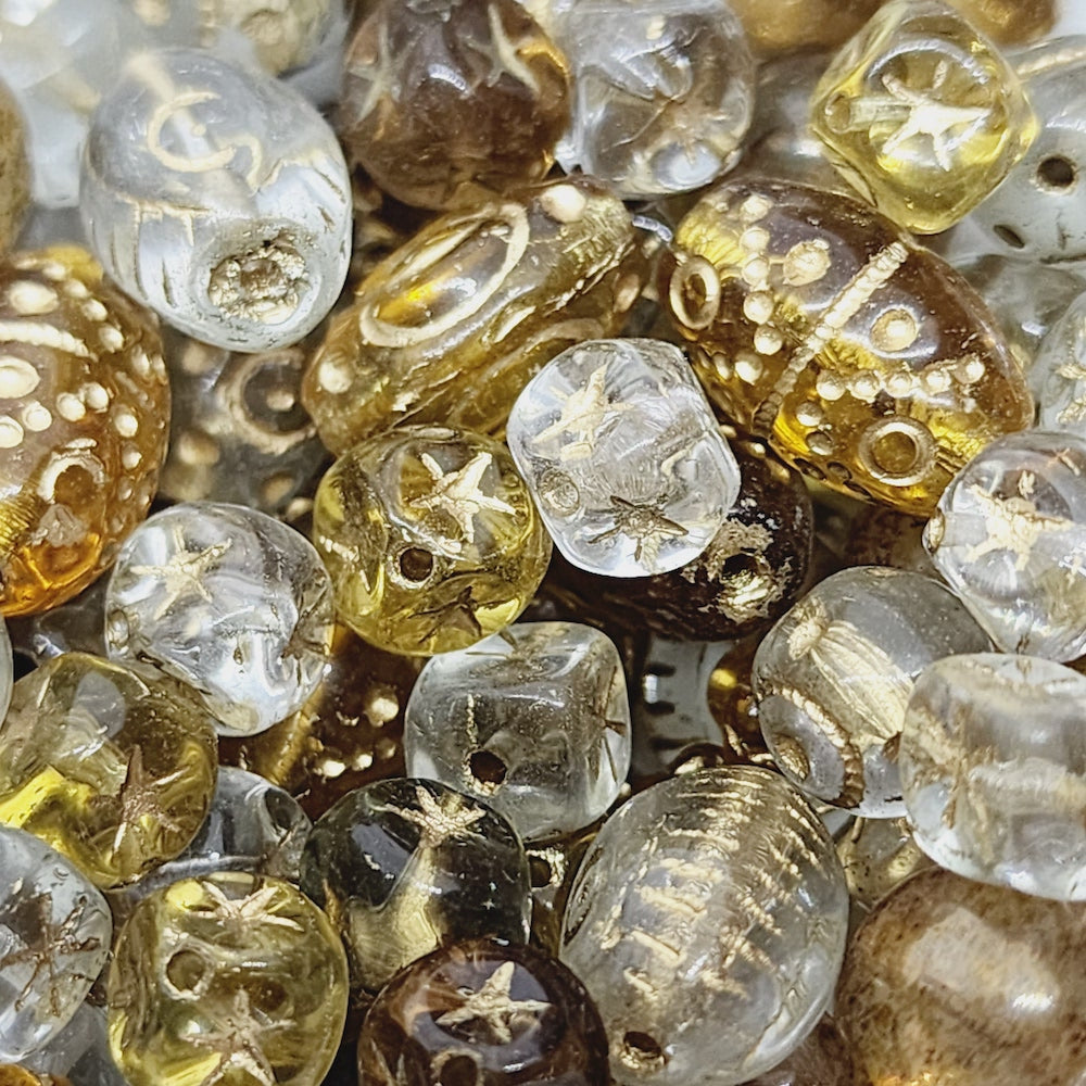 Variety Pack - (100g, 300+ beads) Browns & Golds - Vintage Czech Glass Beads - Bead Shack