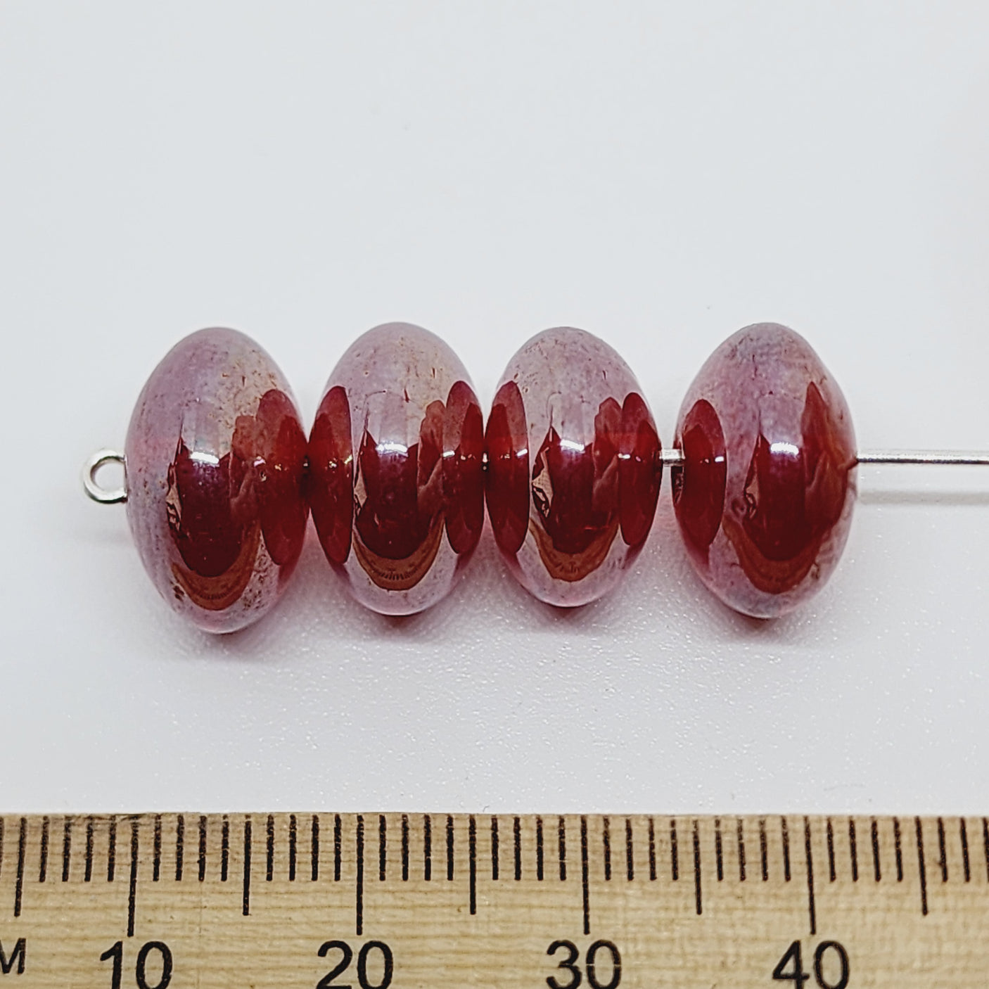 8x14mm Rondelle (25) - Transparent Red Lustre - Indian Glass Vintage Beads