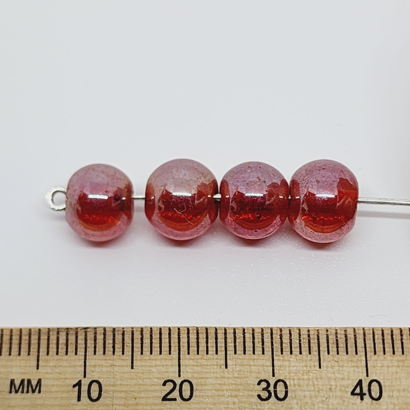8mm Round (50) - Transparent Red Lustre - Indian Glass Vintage Beads